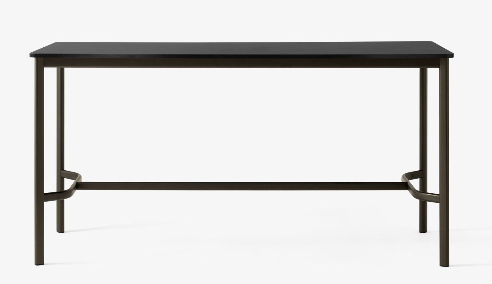 AndTradition Drip High Table: Moderner Stehtisch mit schwarzer Tischplatte und dunklem Metallgestell für Büro und Gastronomie.