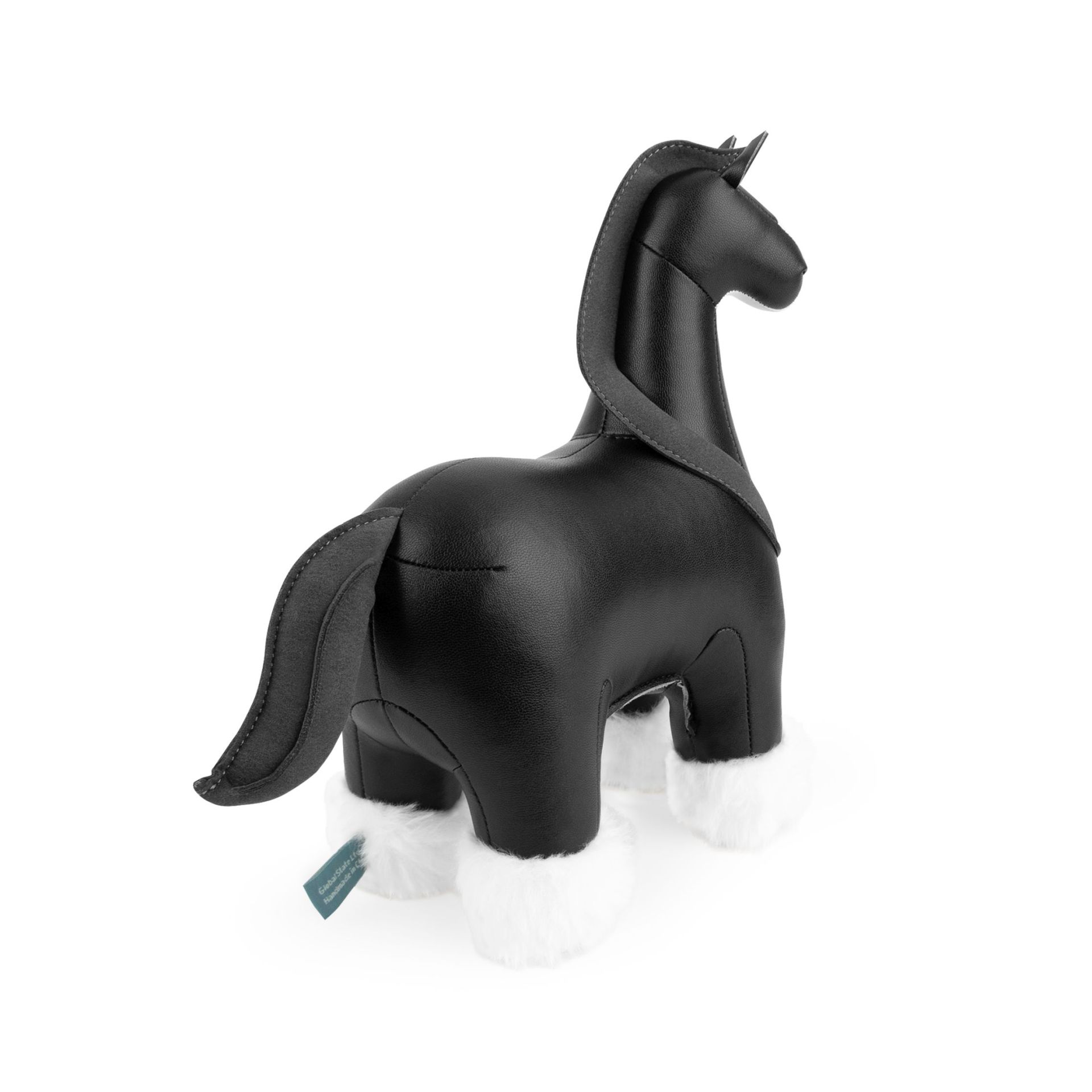 Schwarze Shire Pferd Buchstütze Züny, dekoratives Accessoire für Bücherregale, detailreich und hochwertig verarbeitet.