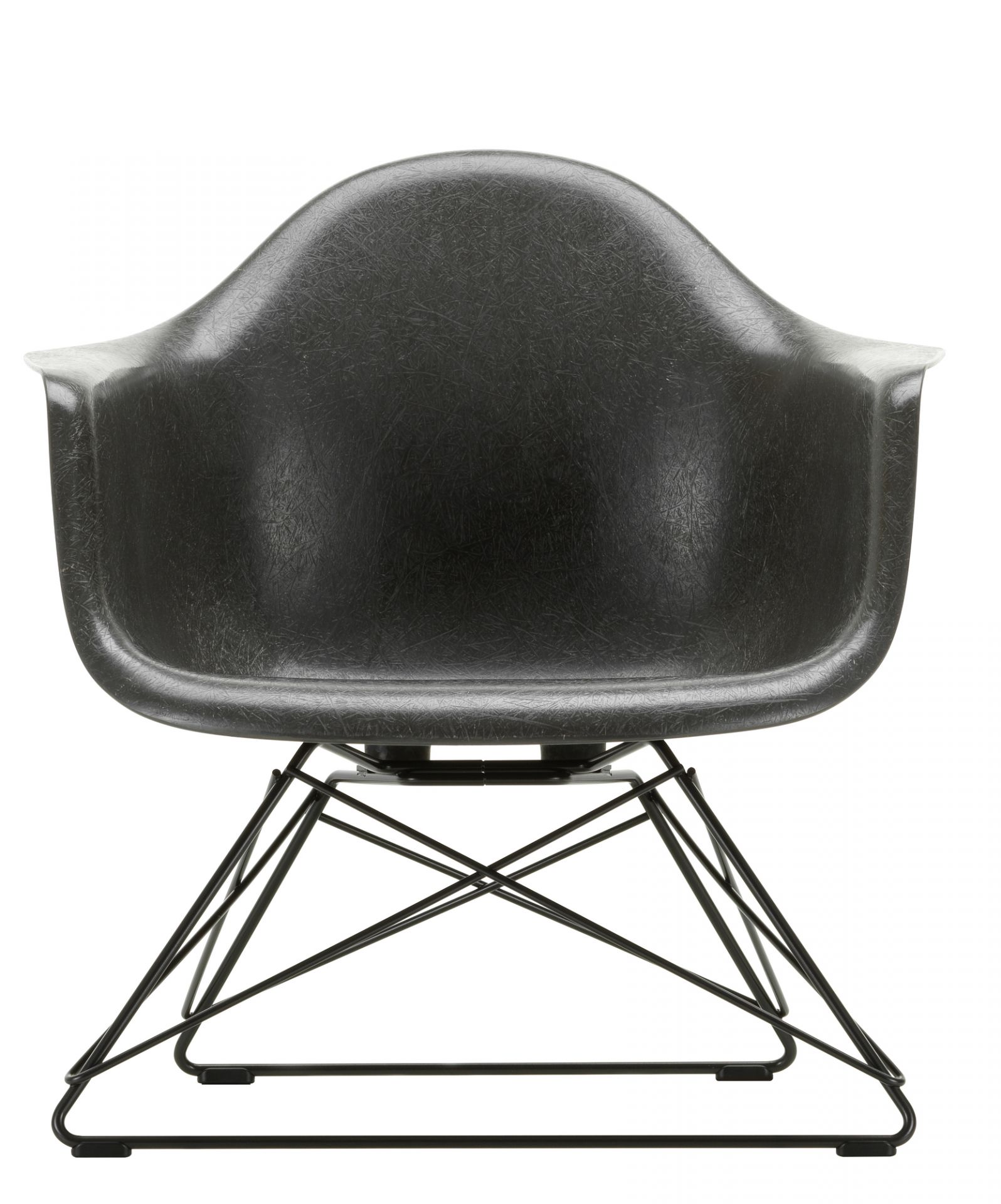 Schwarzer Eames Fiberglass Arm Chair LAR Schaukelstuhl von Vitra mit schwarzem Kufengestell. Designklassiker.