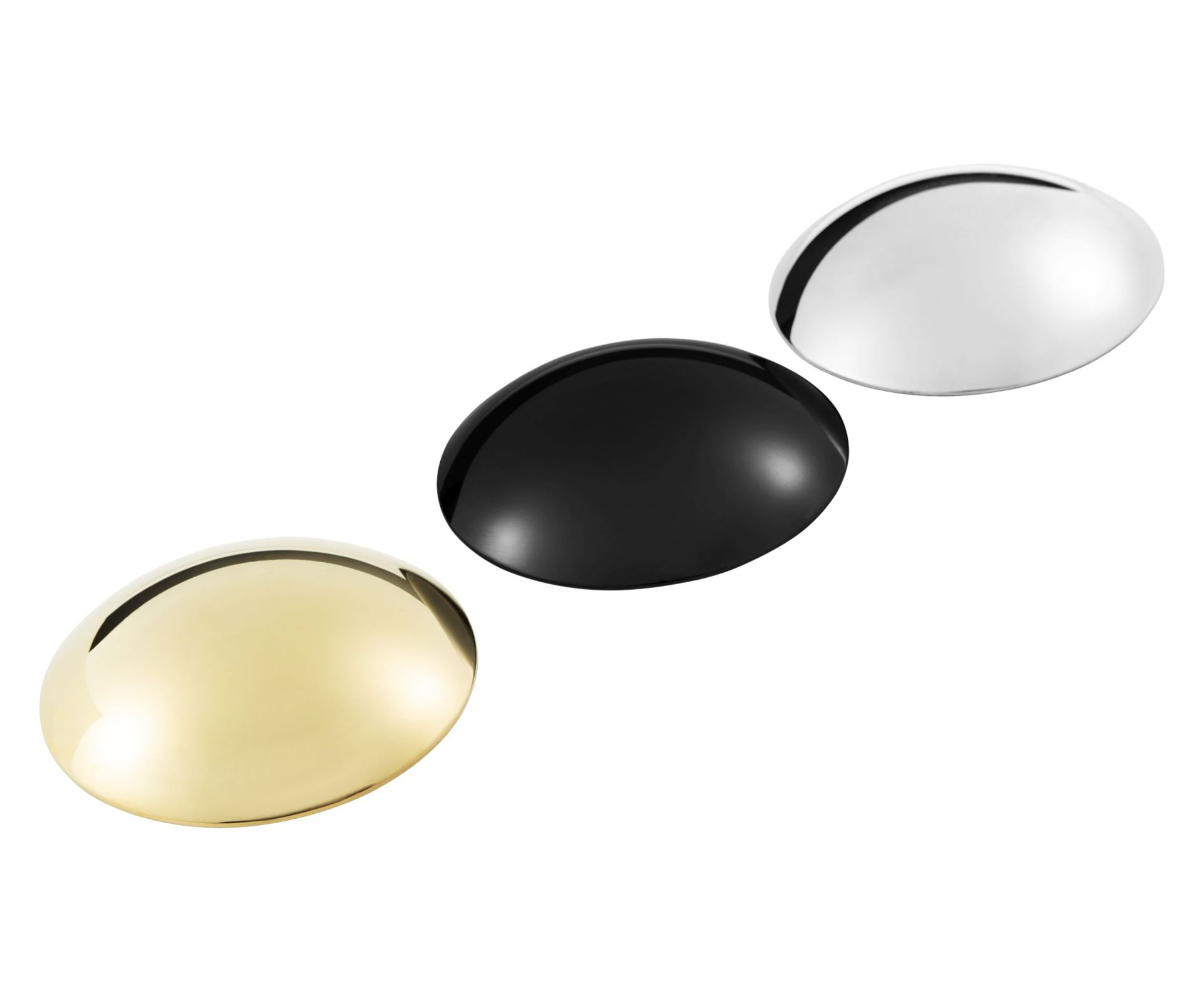 Tom Dixon Press Surface Large Wandleuchte in Gold, Schwarz und Silber auf weißem Hintergrund.