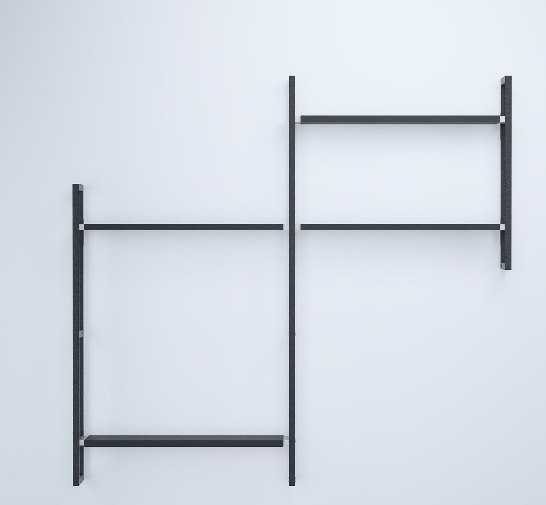 Schwarzes Oncono Wandregal Grundmodul D, modernes Regalsystem für die Wandmontage, minimalistisches Design.