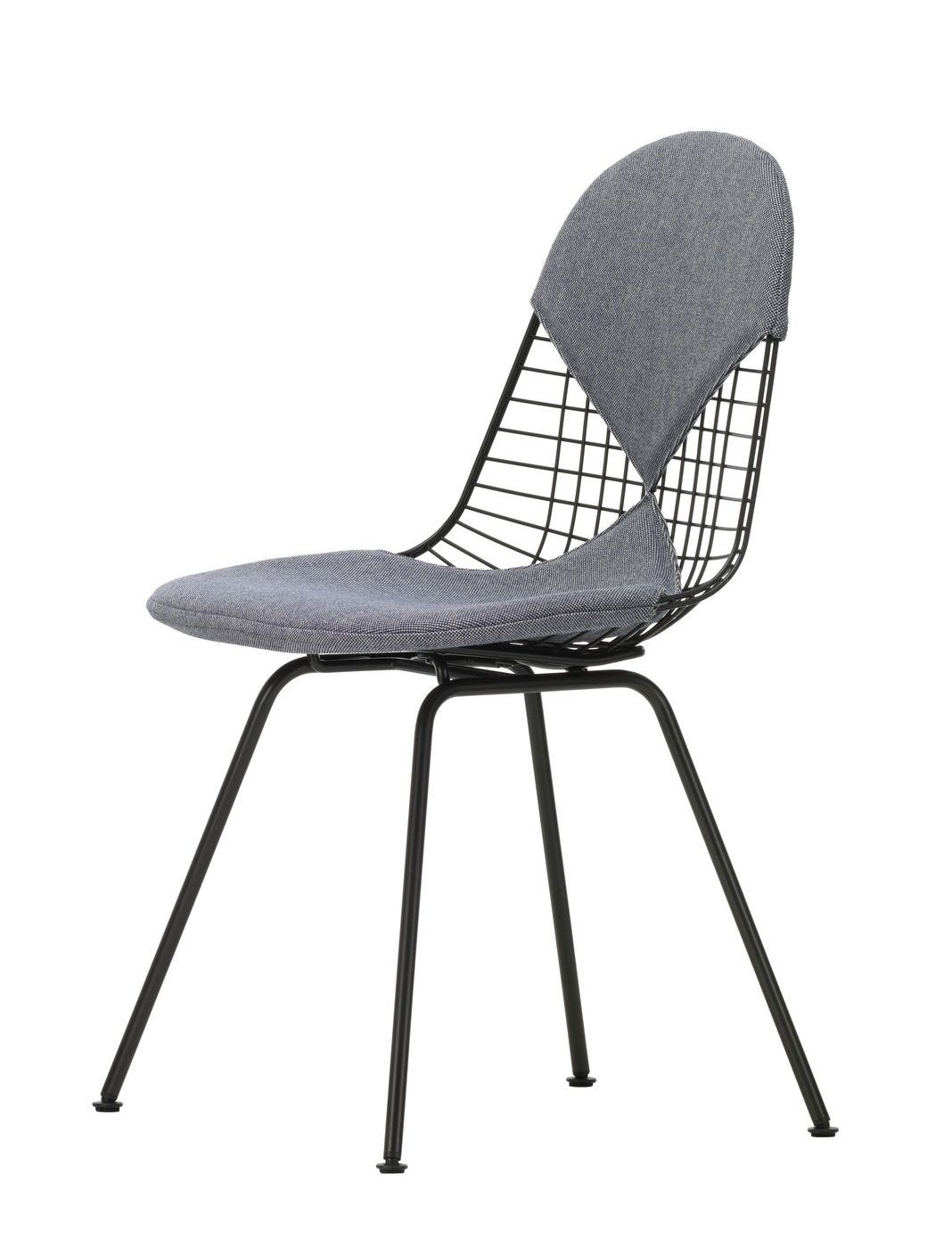DKX-2 Wire Chair Stuhl von Vitra mit grauem Sitzpolster und schwarzem Drahtgestell.