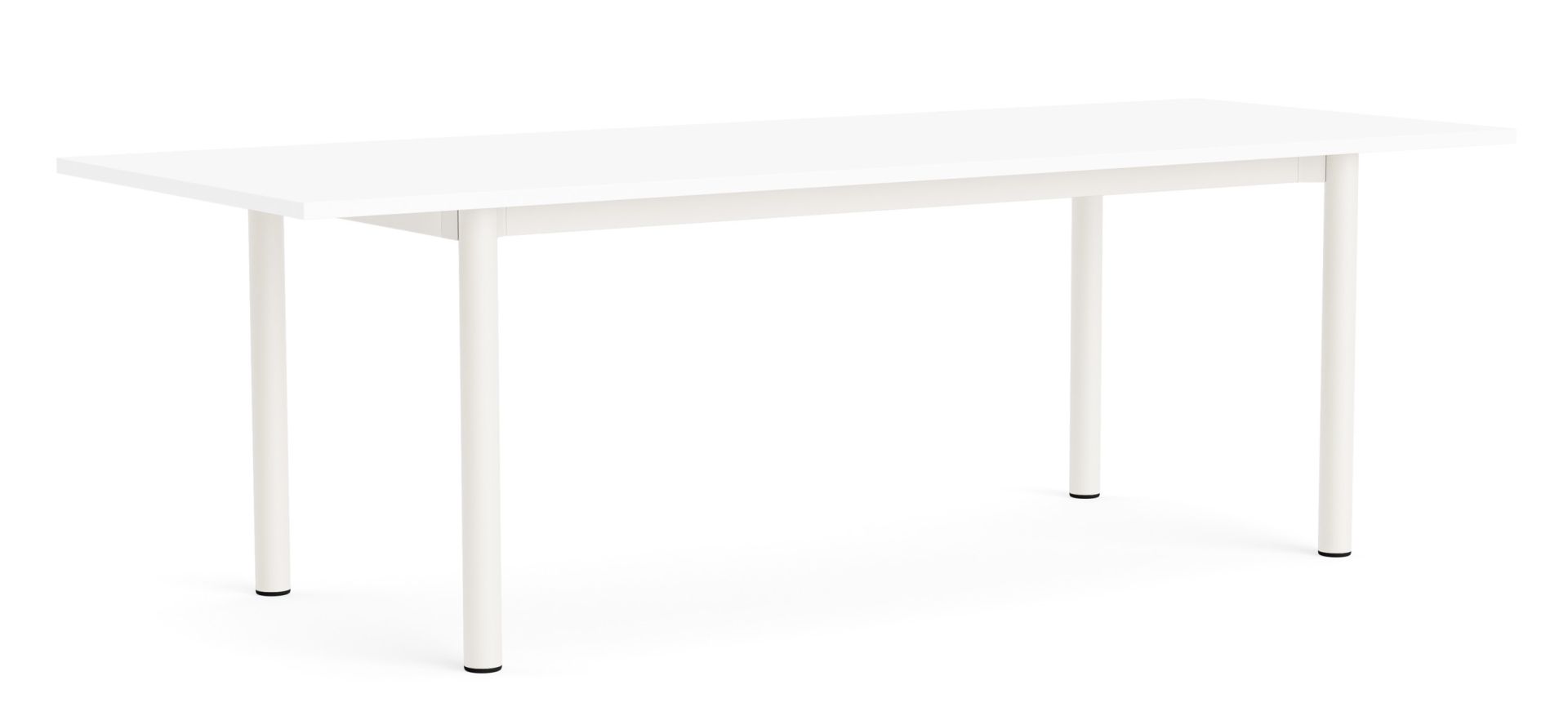 Annex Table Overhang Esstisch von Hay, weißer moderner Tisch mit minimalistischem Design für Esszimmer und Küche.