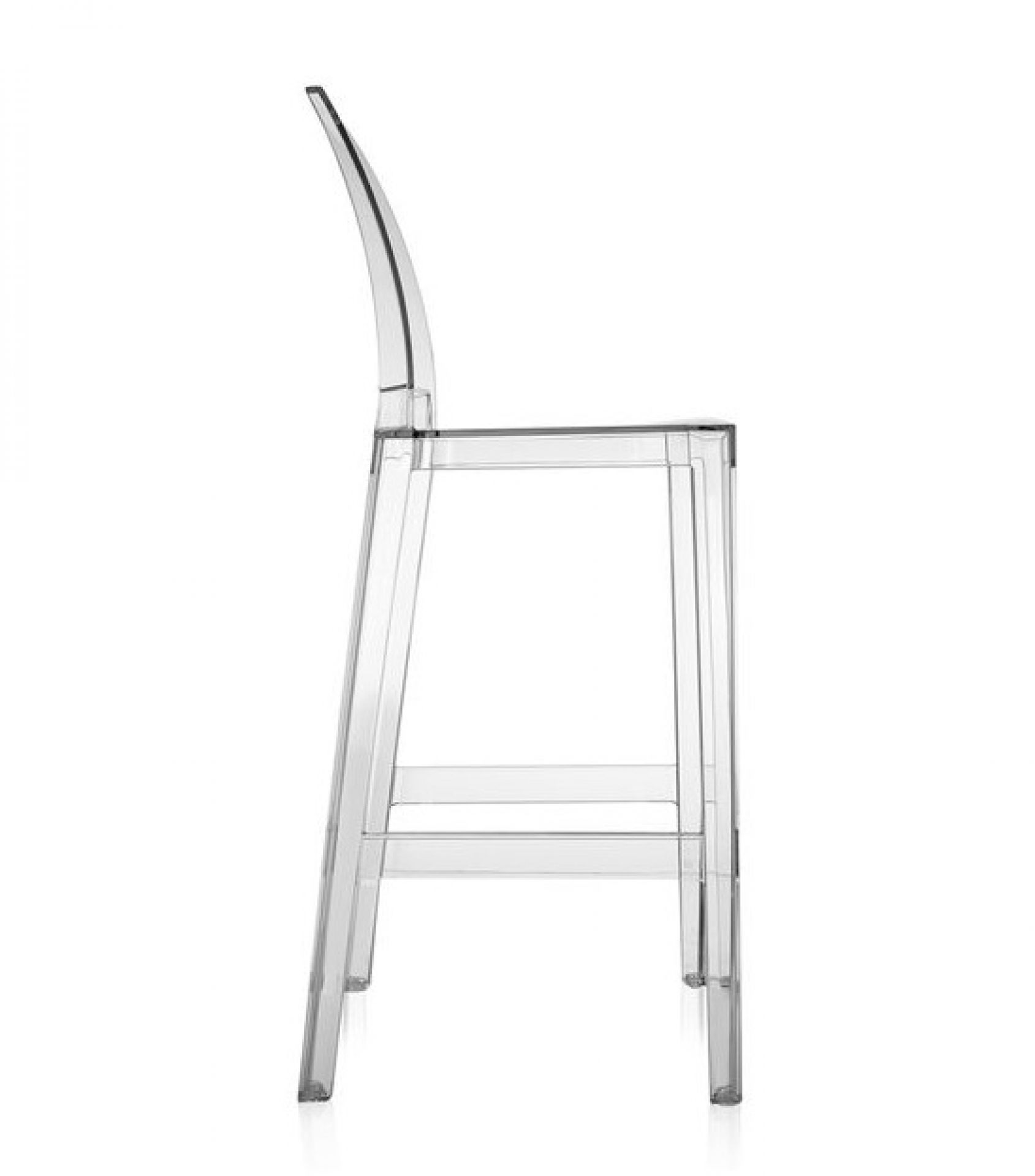 Transparenter "One More" Barhocker von Kartell im 2er Set, Seitenansicht, modernes Design für Küche und Bar.
