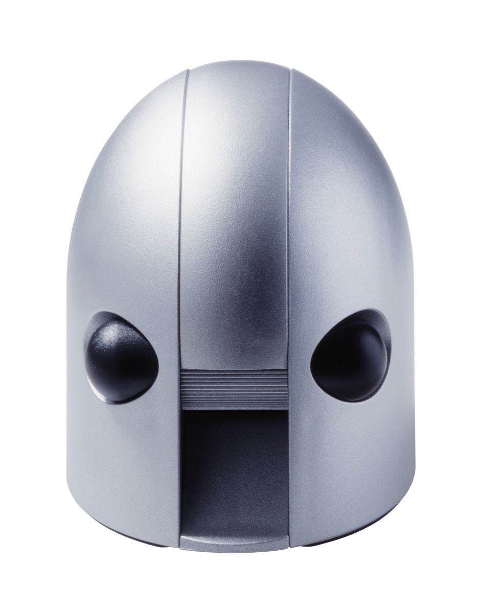 Silberner Hannibal Tape Dispenser von Rexite, ein moderner Klebefilmabroller in ungewöhnlicher Helmform.