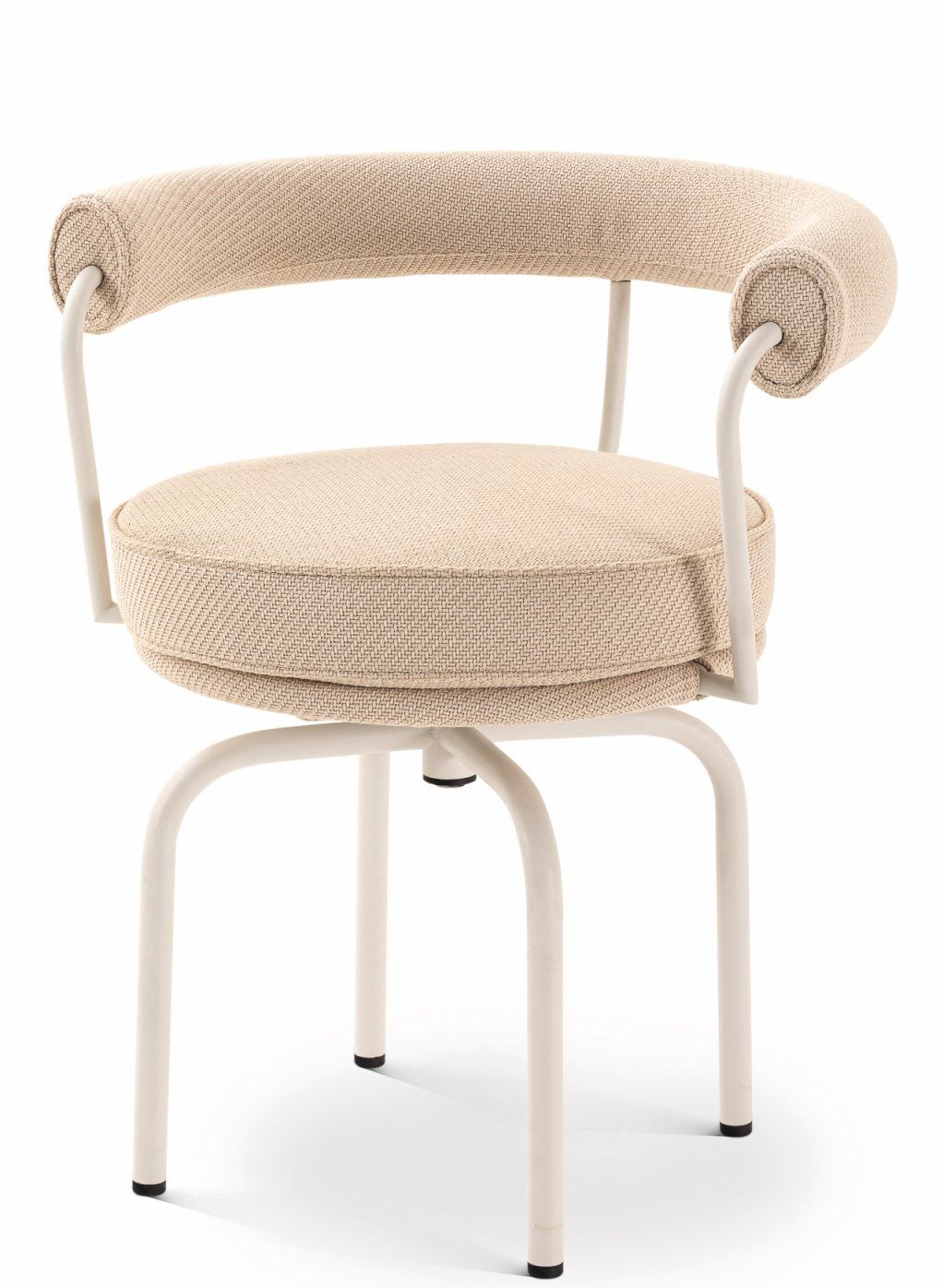7 Fauteuil Tournant Drehsessel Outdoor Cassina mit beigem Stoffbezug und weißem Metallgestell, Frontansicht.