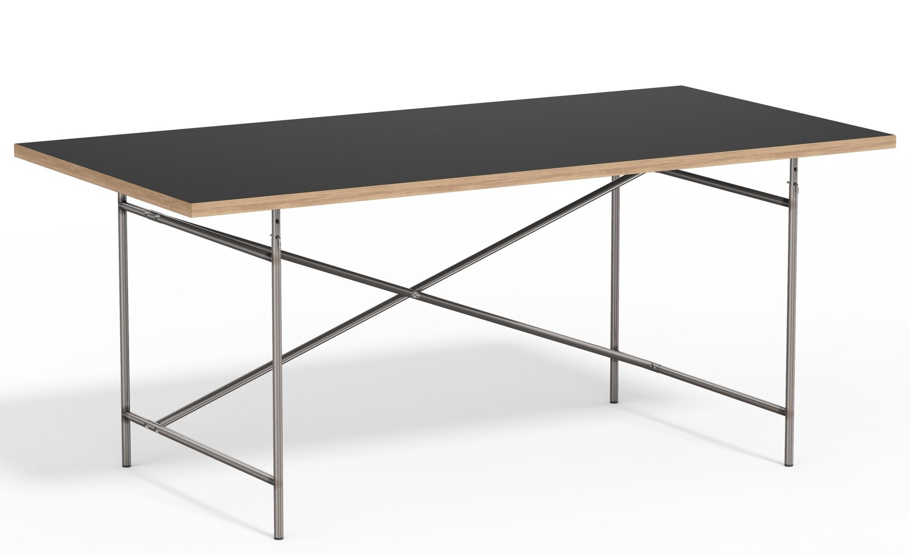 Eiermann Tisch mit schwarzer Tischplatte und Stahlgestell, Designklassiker von Richard Lampert für Büro und Homeoffice.