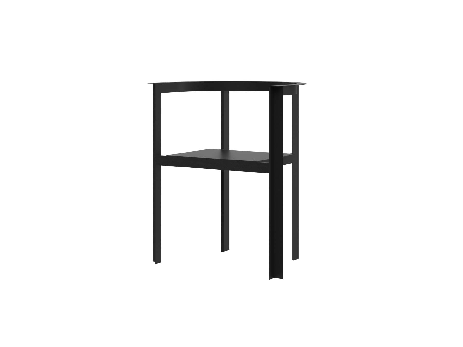 Schwarzer New Tendency Throne Stuhl mit runder Sitzfläche und minimalistischem Design, isoliert auf weißem Hintergrund.