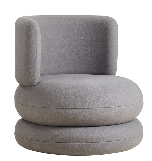 Grauer Easy Chair Sessel von Verpan mit runder Form und Stoffbezug. Designermöbel für Wohnzimmer.