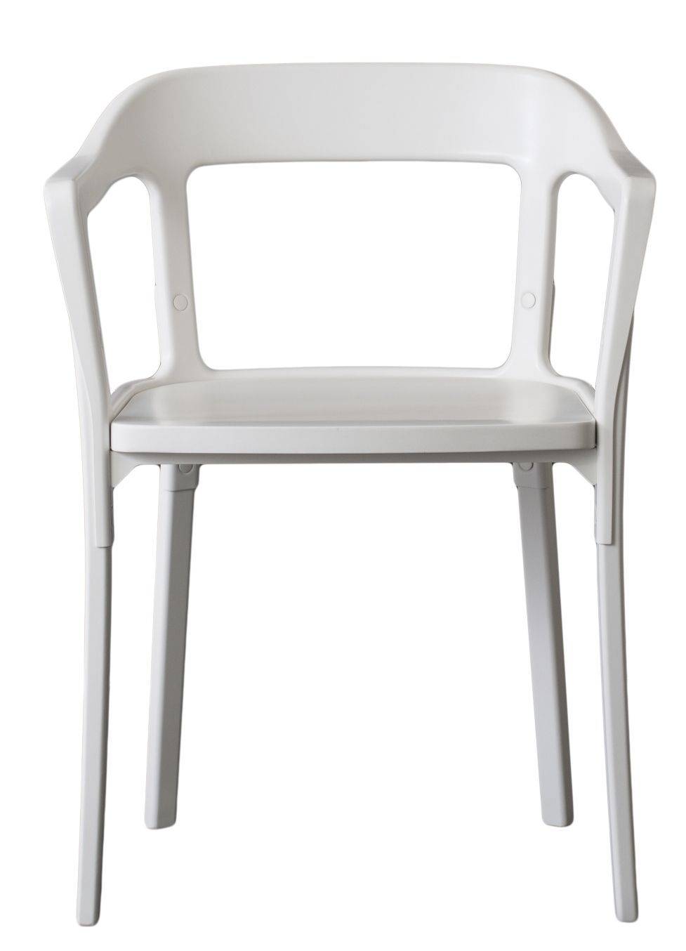Weißer Steelwood Chair Stuhl von Magis, moderner Designstuhl mit Armlehnen und minimalistischem Stil.