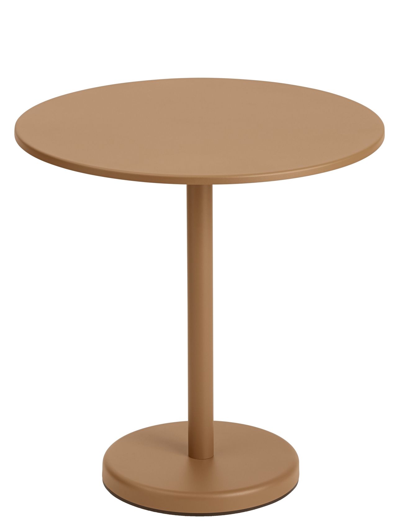 Muuto Linear Steel Cafétisch für den Außenbereich, runder Beistelltisch aus Stahl in Terrakotta.