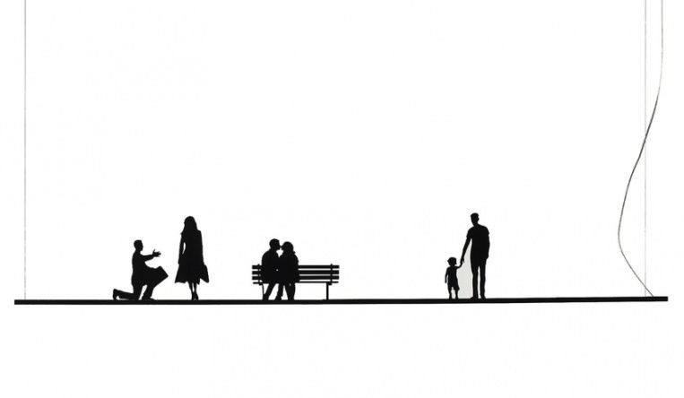 Phil Pendelleuchte von Mogg: Silhouetten von Menschen auf einer horizontalen Linie, minimalistisches Design.