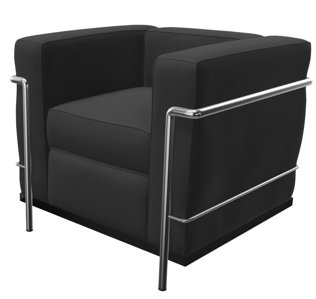 Schwarzer Cassina Grand Confort Sessel mit Stahlrohrgestell, moderner Designklassiker für Wohnzimmer.