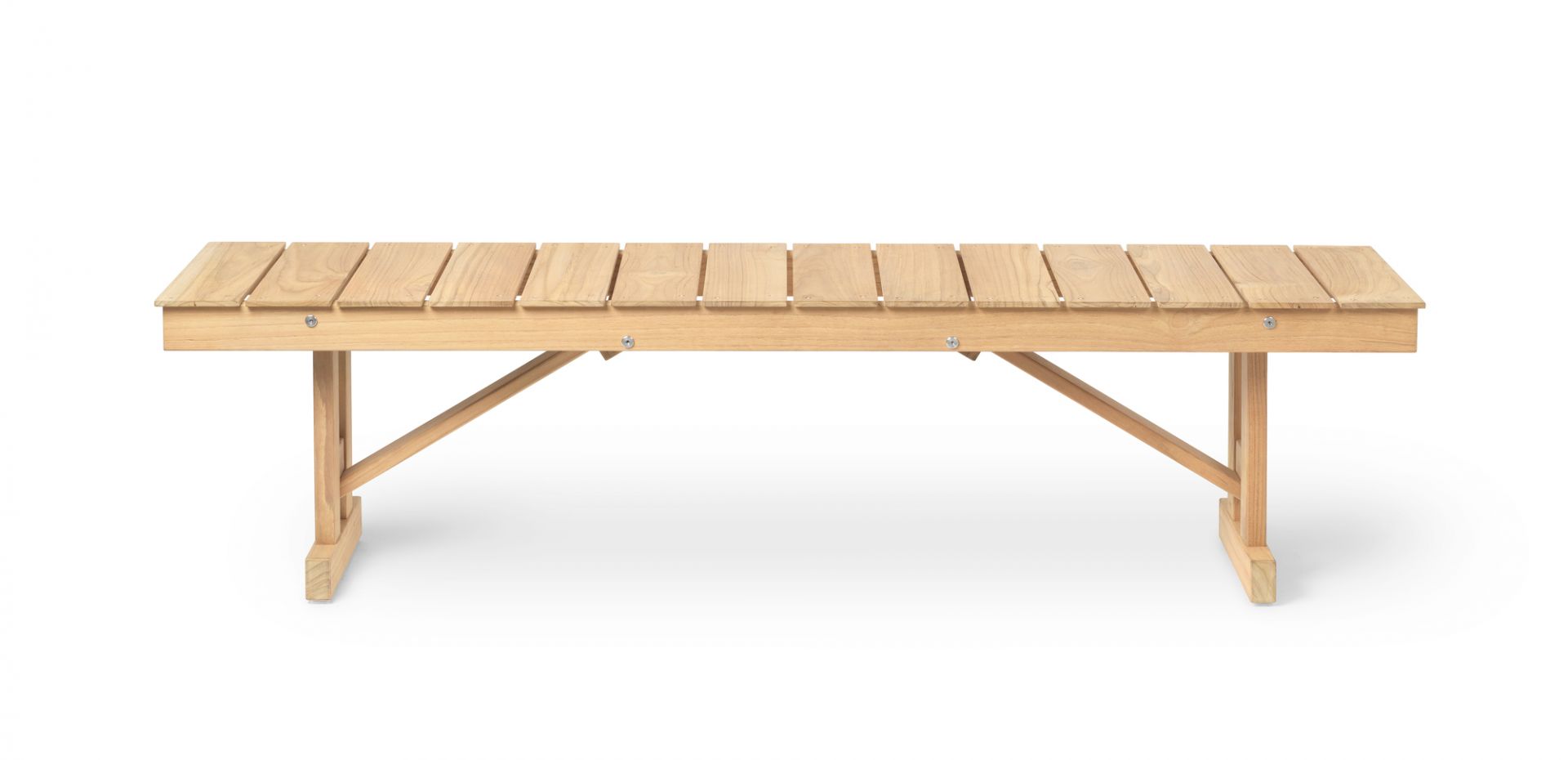 Helle Holzbank für den Außenbereich, Mogensen Bank von Carl Hansen & Søn, Gartenmöbel.