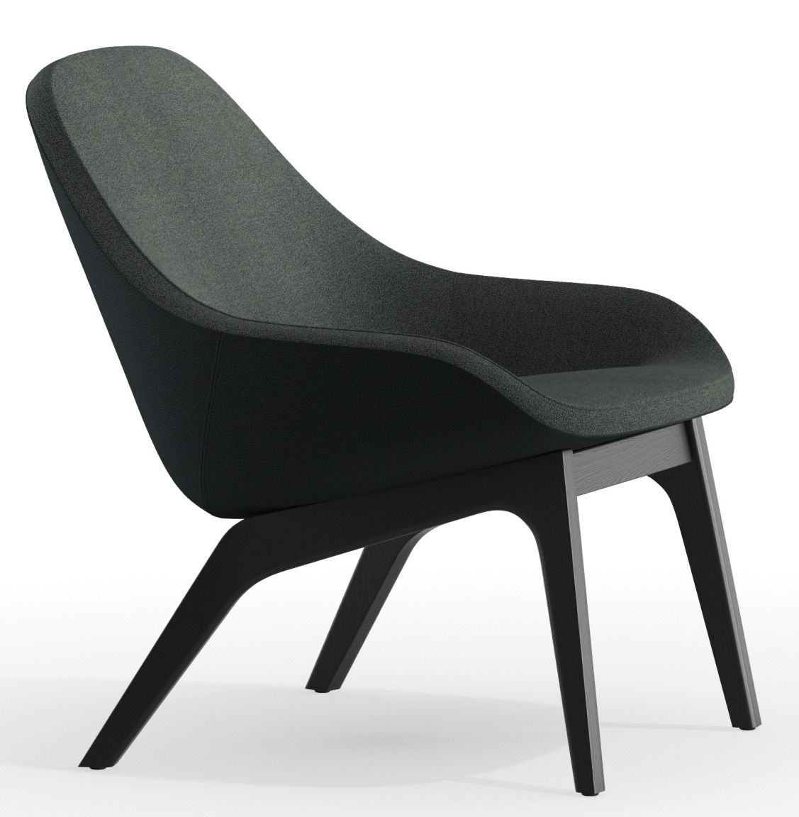 Morph Lounge Chair Sessel von Zeitraum, grauer Stoffbezug und dunkles Holzgestell, modernes Design für Wohnzimmer.