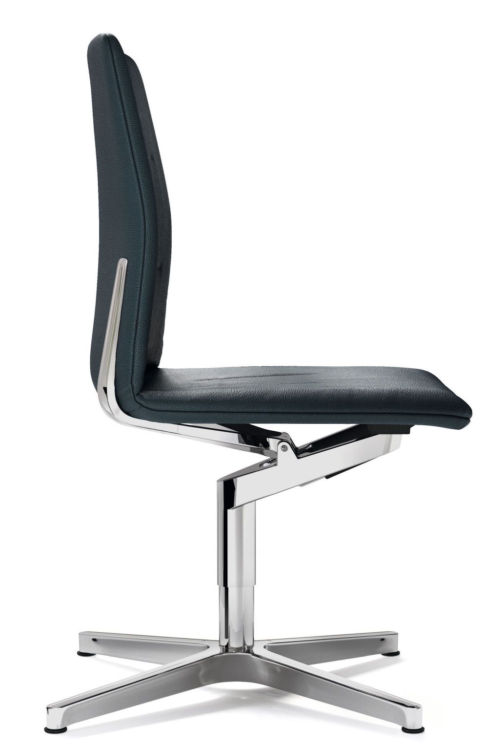 Leadchair Evo Bürostuhl von Walter Knoll, Lederbezug in Dunkelblau, Viersternfuß aus poliertem Aluminium.
