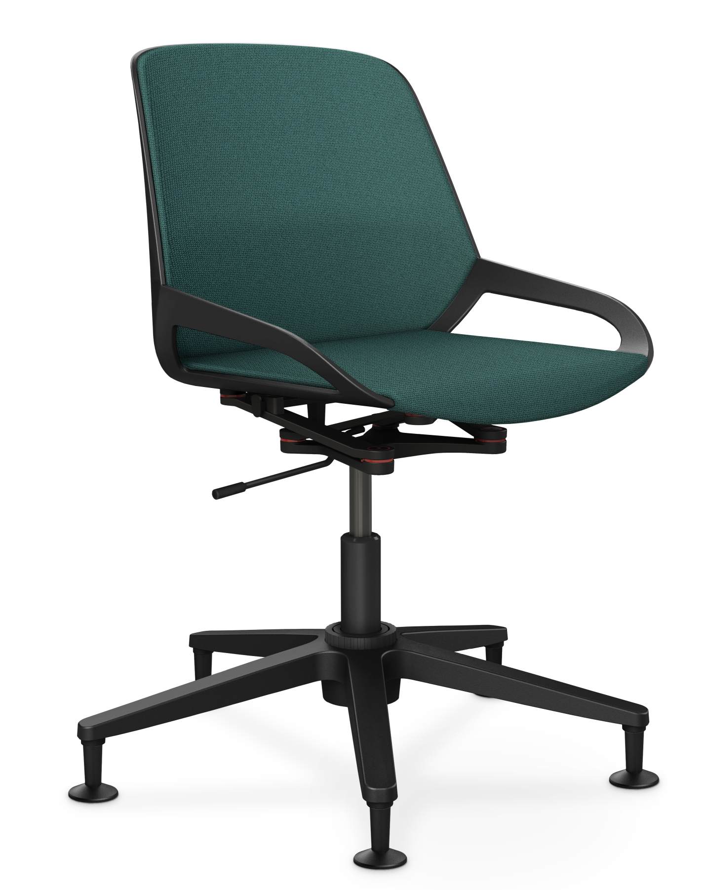 Numo Task Bürodrehstuhl von Aeris mit Säule, Gleitern und petrolfarbenem Bezug, ergonomischer Arbeitsstuhl.