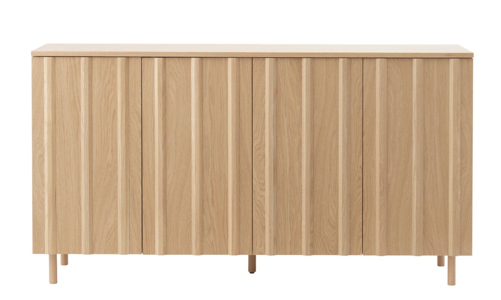 Normann Copenhagen Rib Sideboard aus Eichenholz mit vier Türen und gerippter Oberfläche, Frontalansicht.