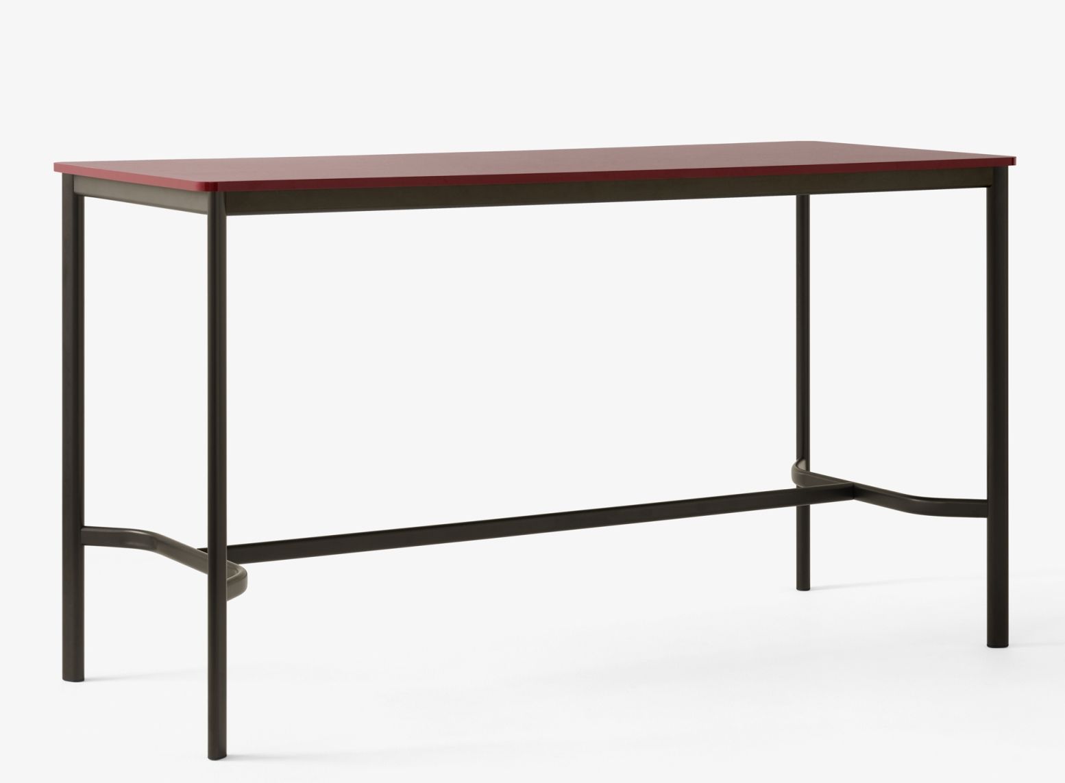 AndTradition Drip High Table: Moderner Stehtisch mit roter Tischplatte und schwarzem Metallgestell für Büro und Zuhause.
