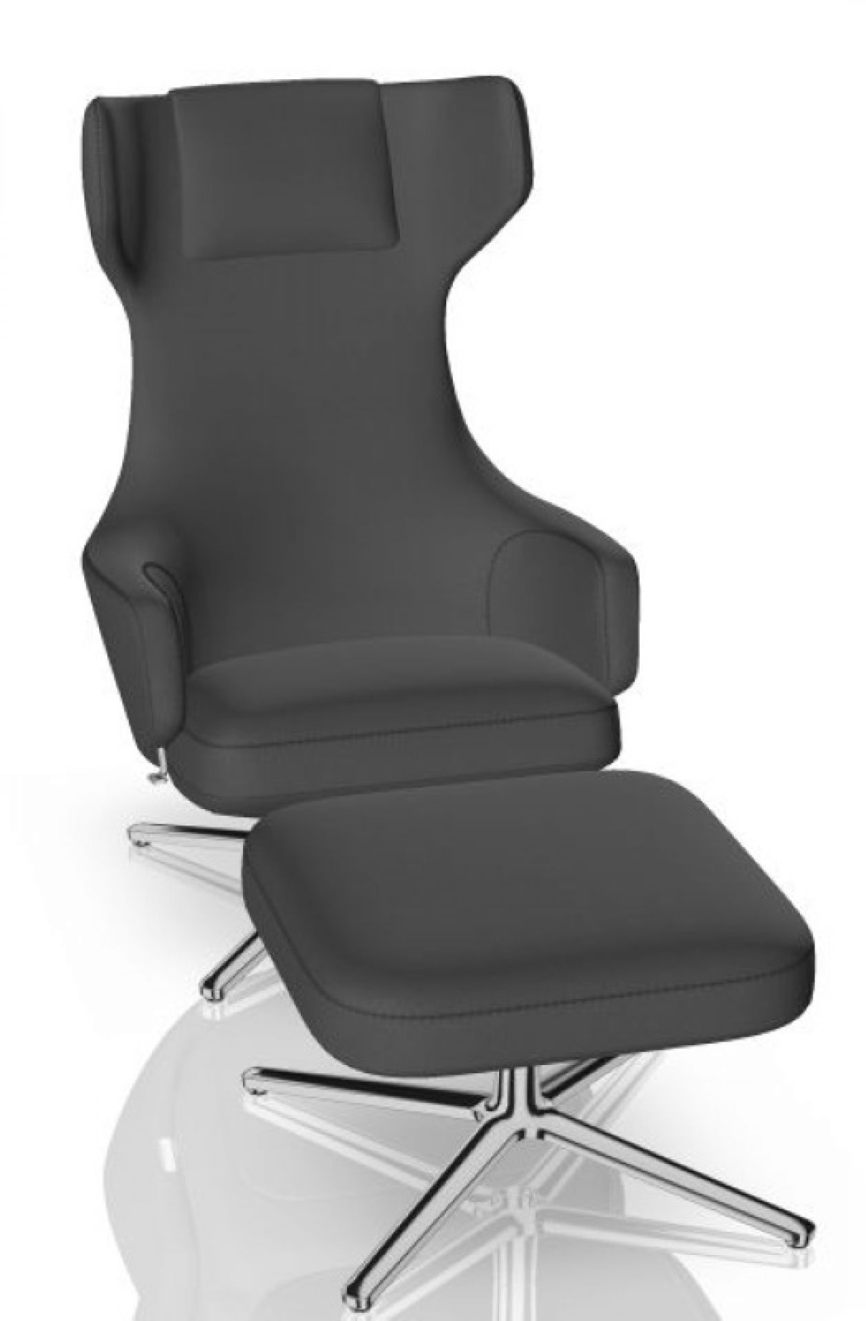 Grauer Grand Repos Sessel mit Ottoman von Vitra, poliertes Gestell, bequemer Relaxsessel.