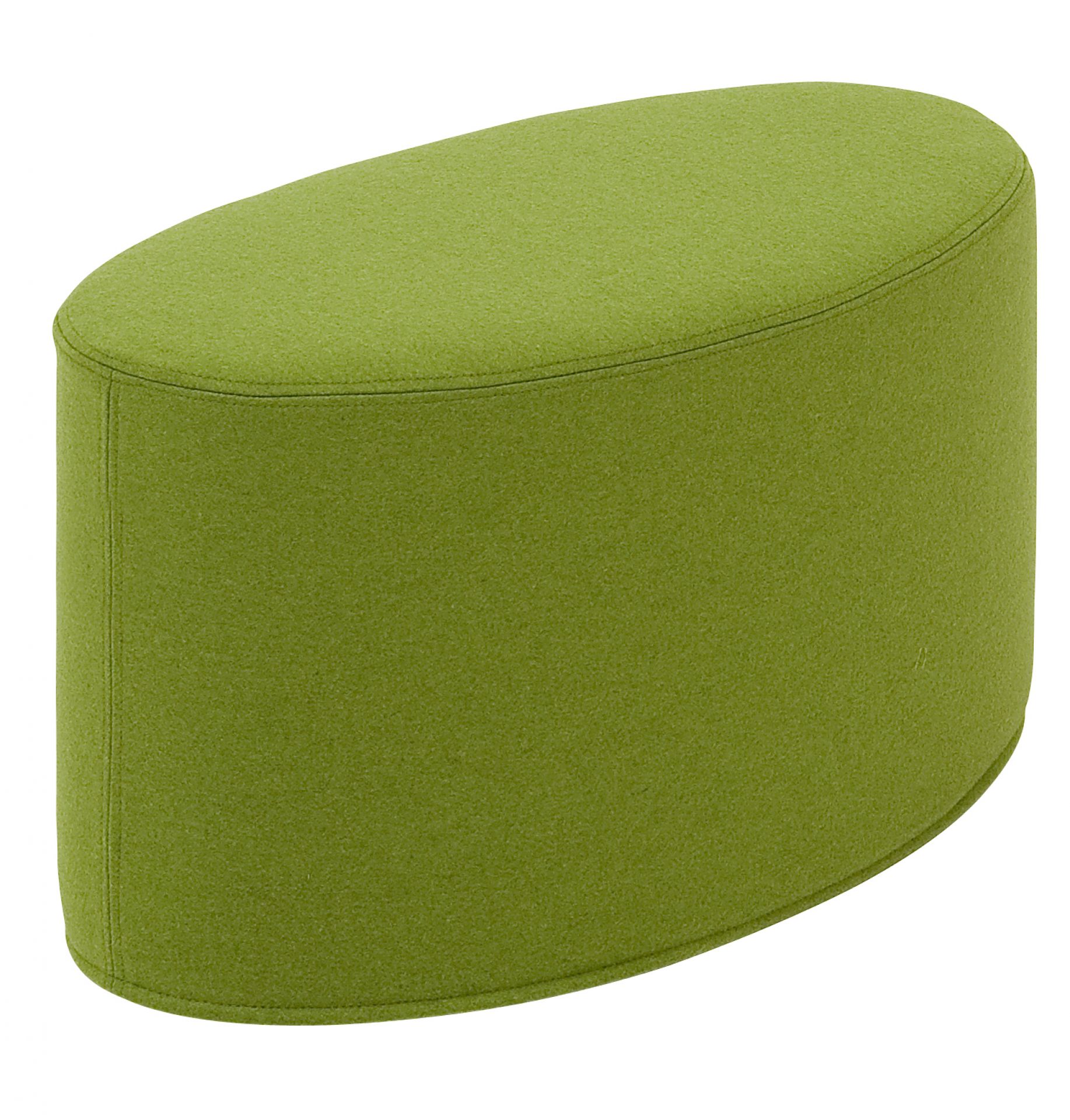 Grüner Bon Bon Hocker, klein, gepolstert, oval, moderner Sitzhocker für Wohnzimmer und Büro.