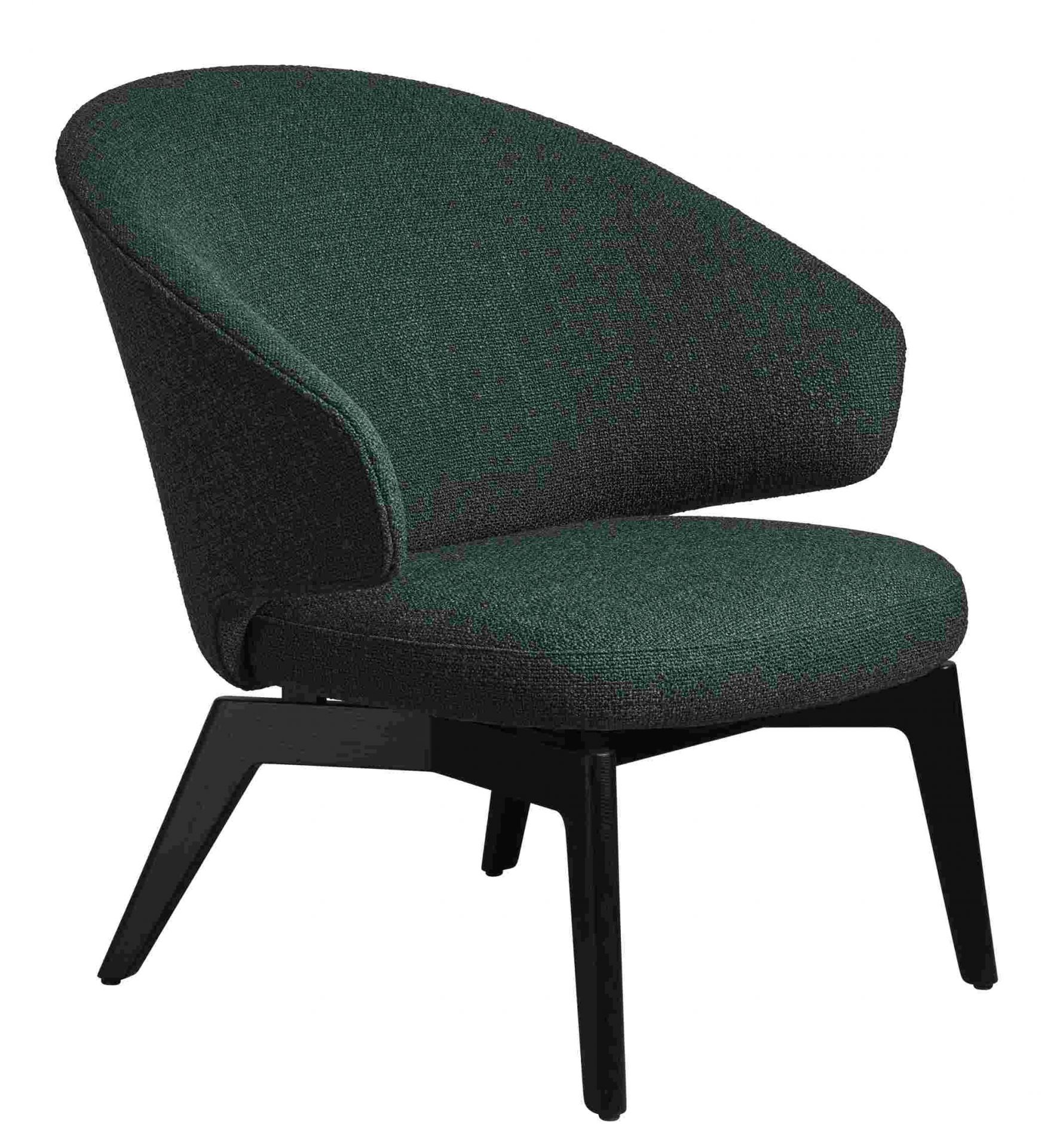 Grüner Sessel von Fritz Hansen mit schwarzem Holzfuß, moderner Lounge Sessel für Wohnzimmer.