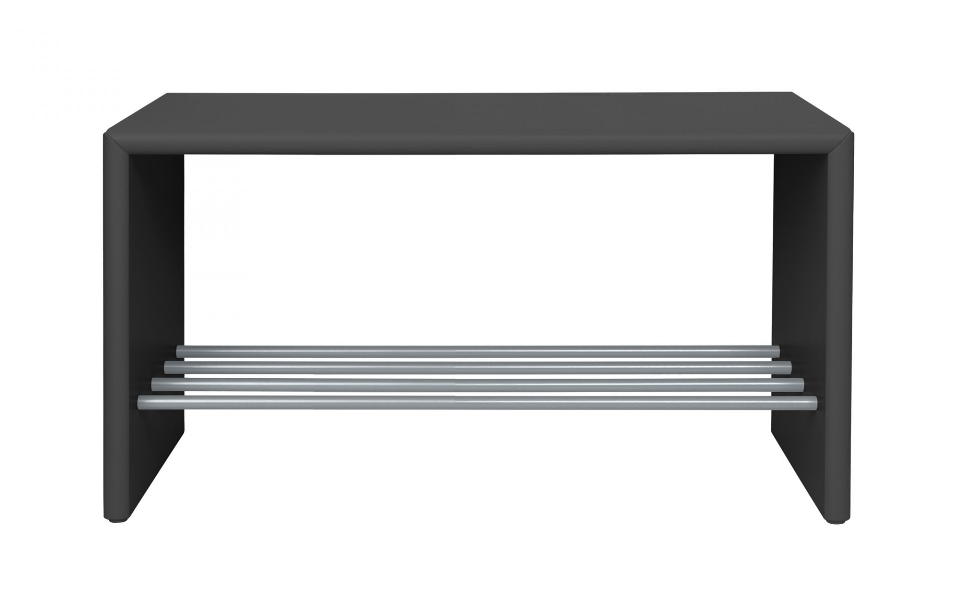 Schwarze Schuhbank mit Sitzfläche und Schuhablage aus Metall, Modell Montana.