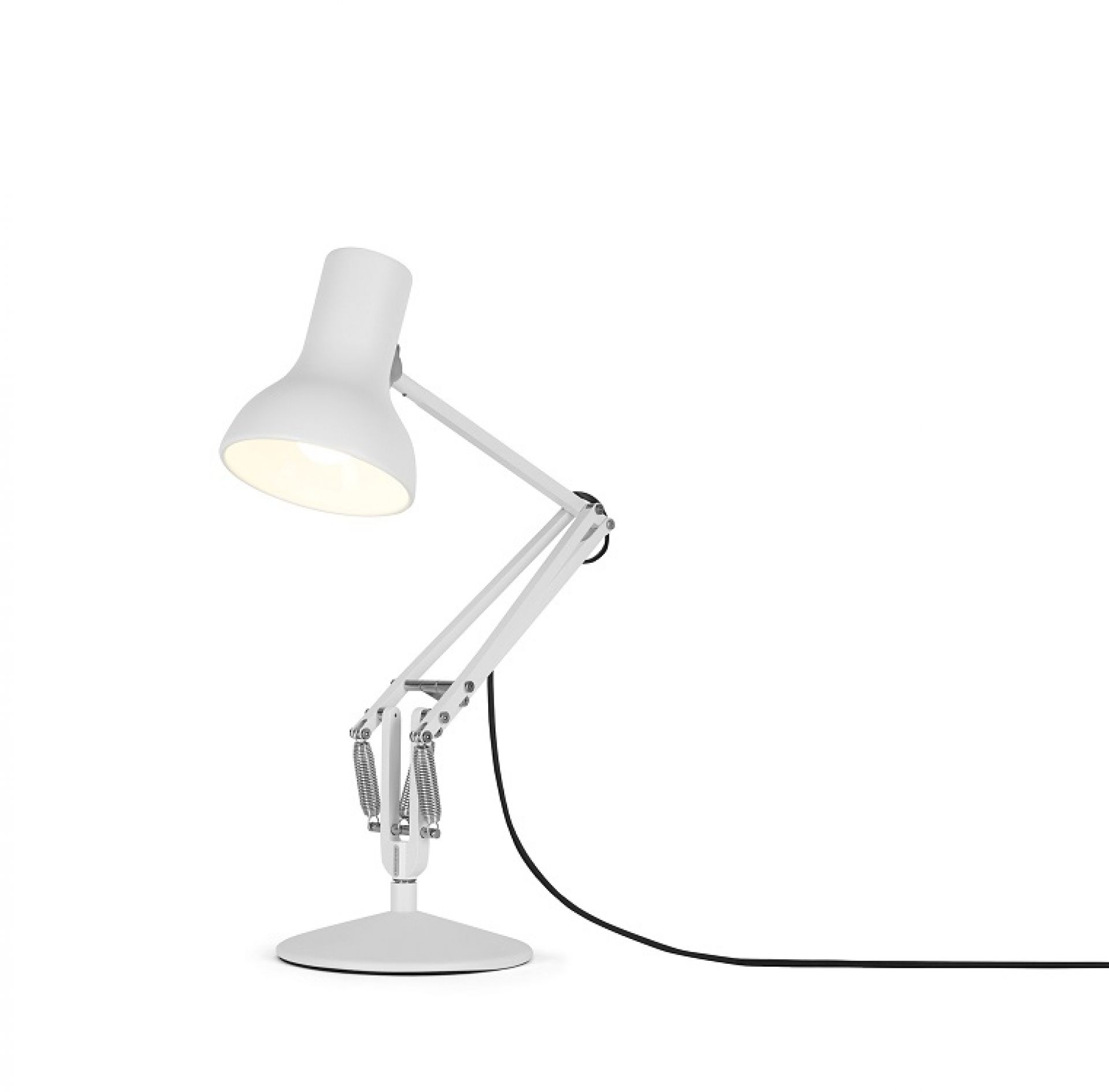 Anglepoise Type 75 Mini Tischleuchte in Alpinweiß, moderne Schreibtischlampe mit verstellbarem Arm.