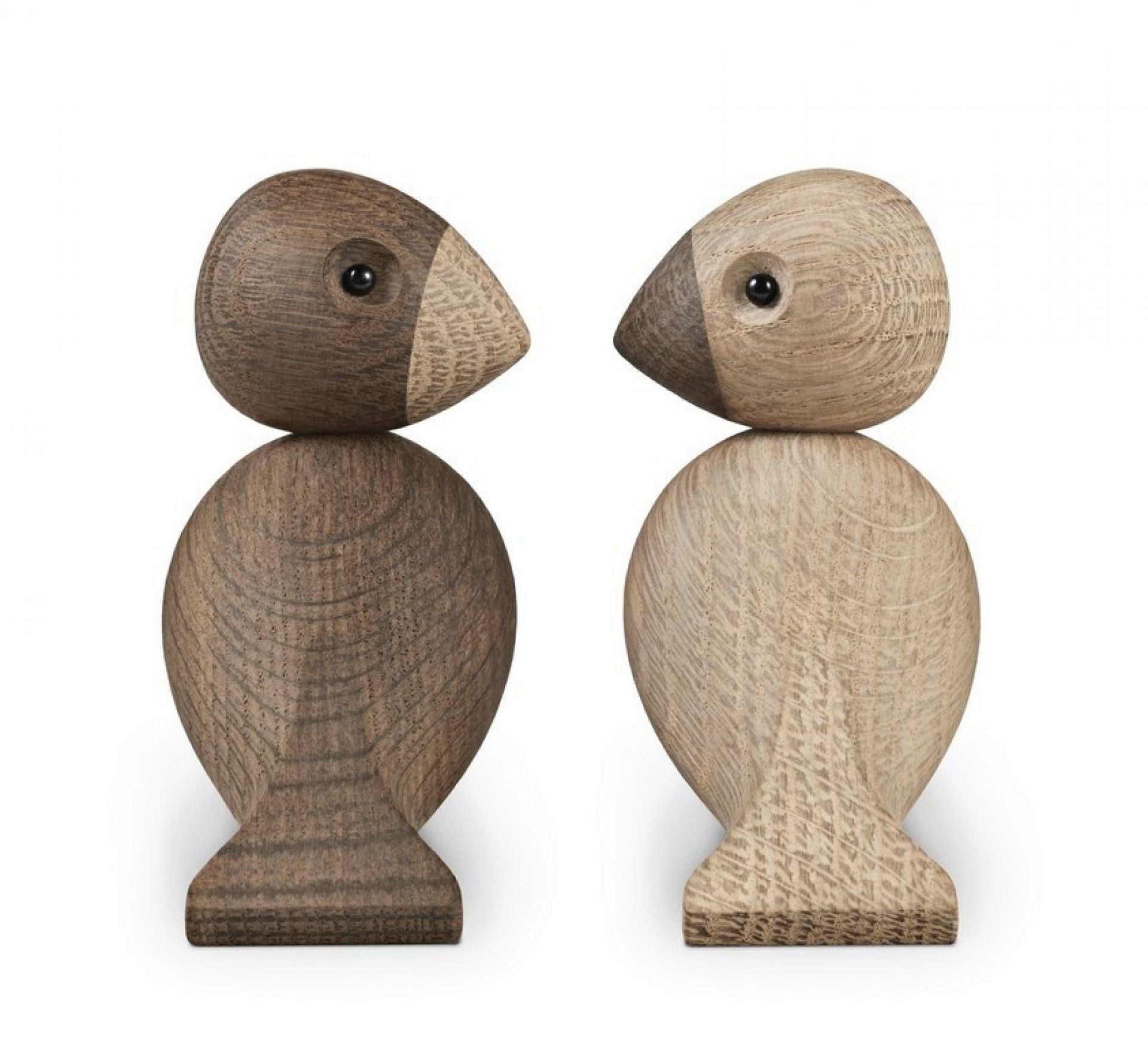 Kay Bojesen Lovebirds Holzfiguren, unzertrennliches Paar aus Eiche, dekorative Holzobjekte für Wohnaccessoires und Sammler.