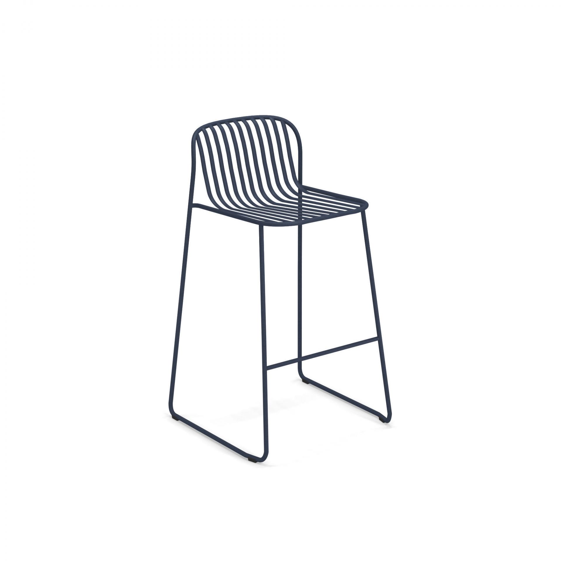 Riviera Barhocker von Emu, blauer Metall-Barstuhl für den Außenbereich, modernes Design.