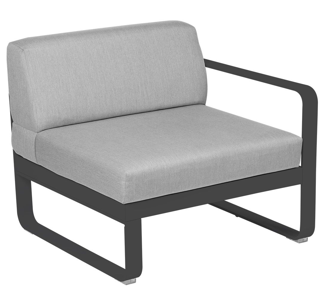 Bellevie 1-Sitzer Outdoor Sofa von Fermob, Modul rechts, grauer Stoffbezug und anthrazitfarbenes Gestell.