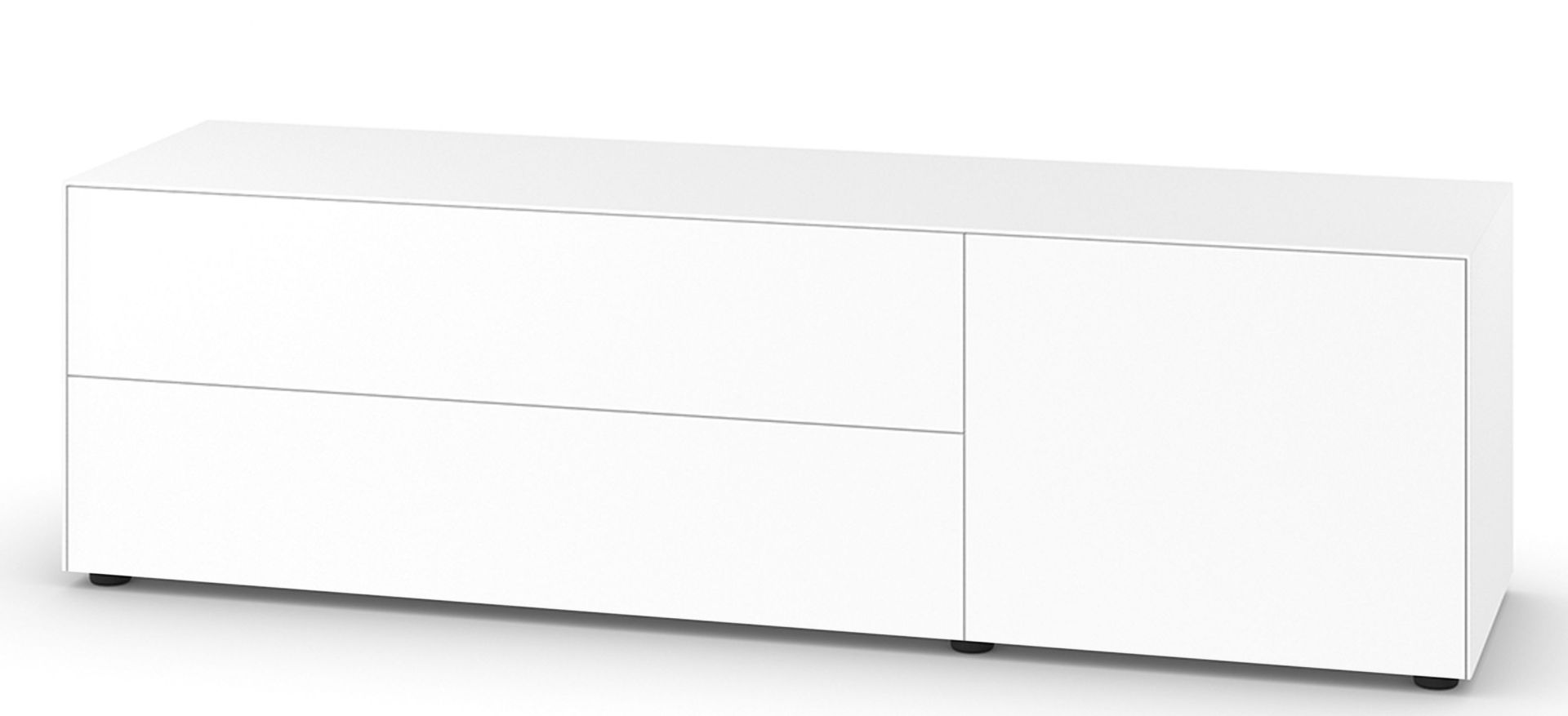 Weißes Nex Pur Box Lowboard von Piure mit Schublade und Tür für modernes Wohnen.
