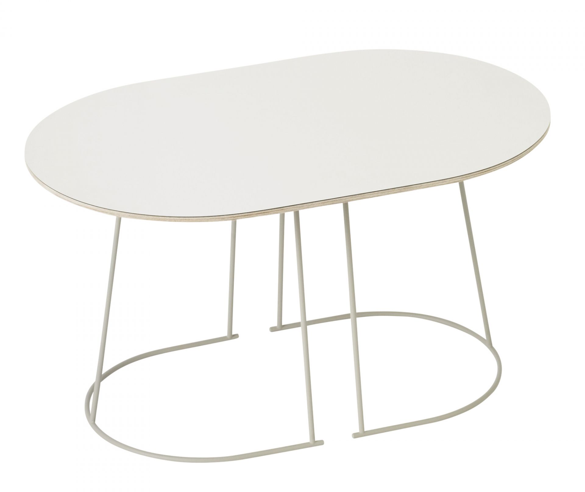 Weißer Airy Coffee Table von Muuto mit ovaler Tischplatte und filigranem Metallgestell.