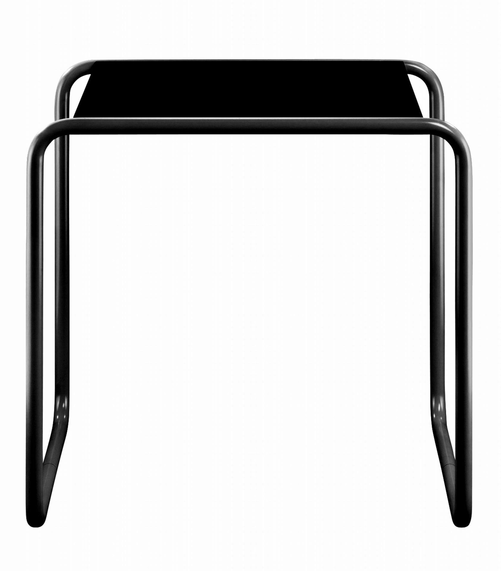 Schwarzer B9 a Beistelltisch von Thonet, minimalistisches Design mit Stahlrohrgestell und Ablagefläche, modernes Möbelstück für Wohnzimmer.