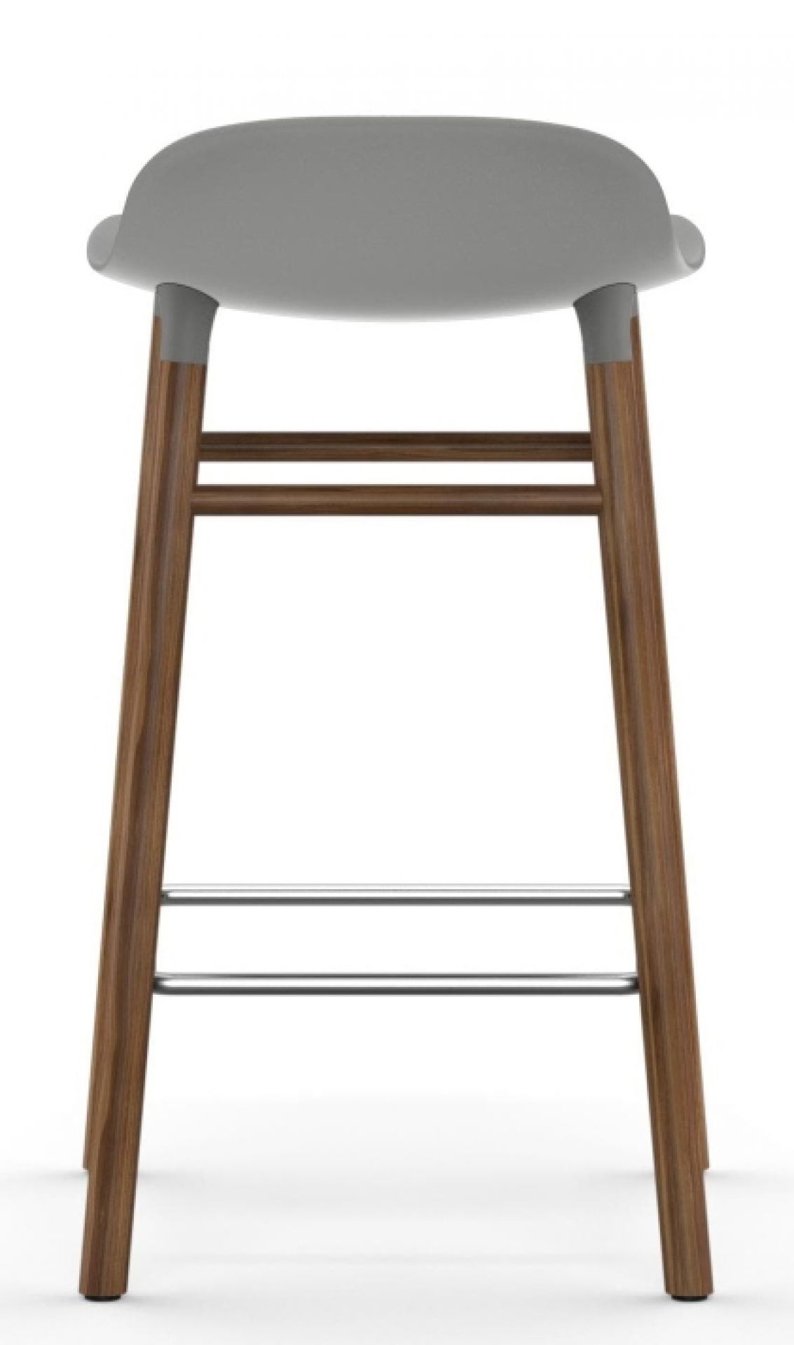 Form Barstool Barhocker von Normann Copenhagen, graue Sitzfläche und Holzbeine, modernes Design für Küche und Bar.