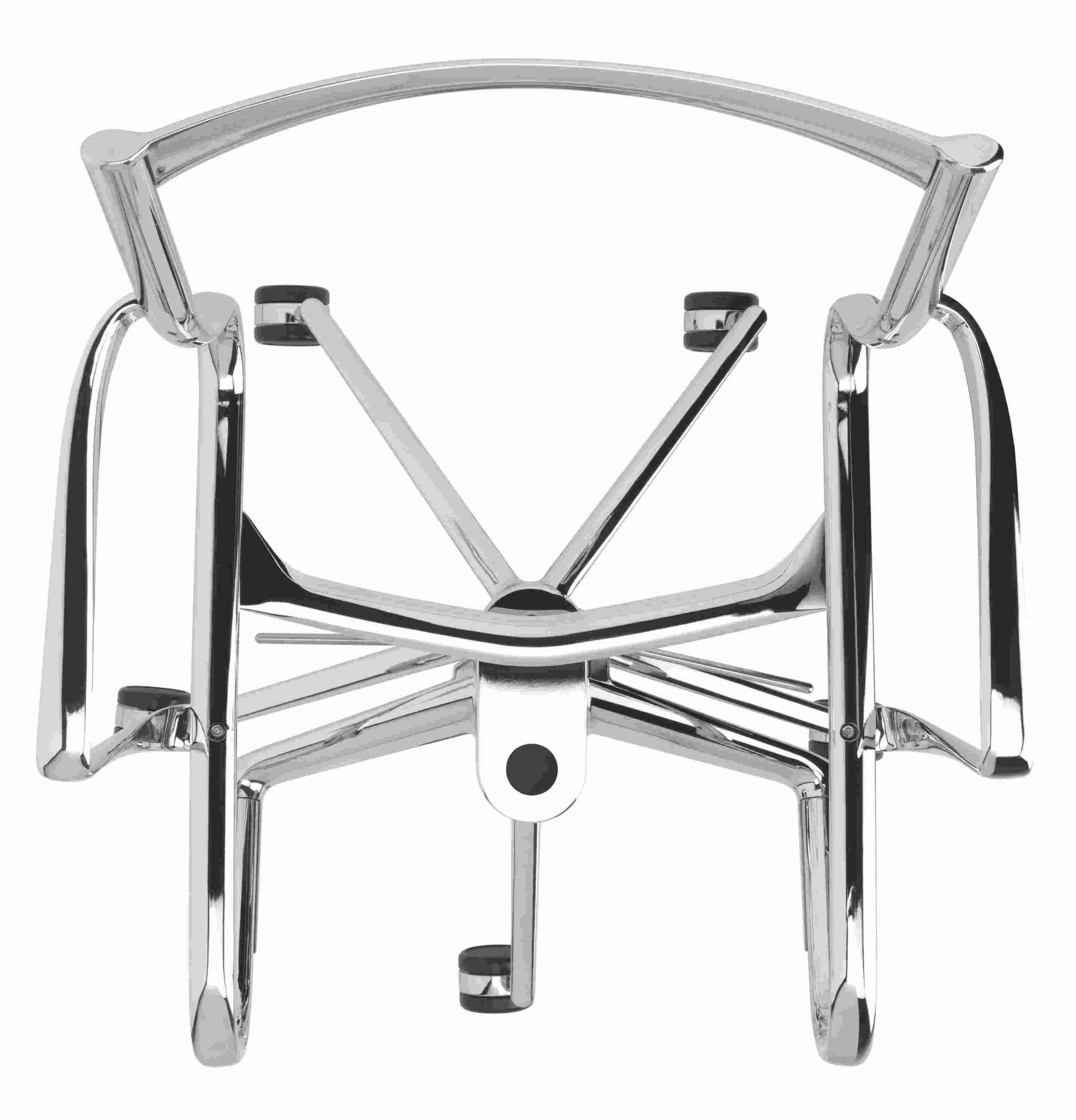 Detailaufnahme des verchromten Rollingframe+ TILT Drehstuhl-Gestells von Alias, modernes Design für Bürostühle.