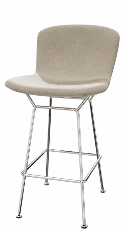 Bertoia Barhocker mit beigem Sitzpolster und verchromtem Stahlgestell für die moderne Bar.