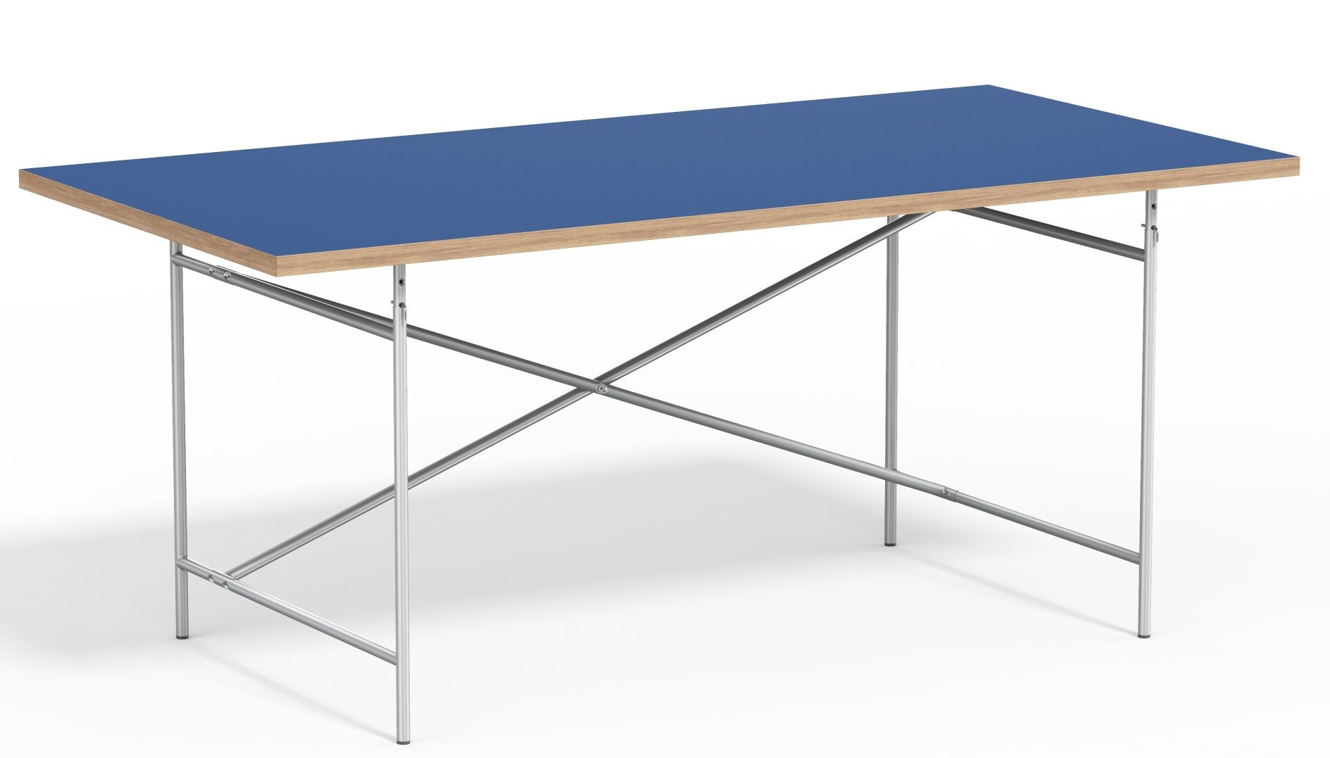 Eiermann Tisch mit blauem Laminat und verchromtem Stahlgestell von Richard Lampert, modernes Design.