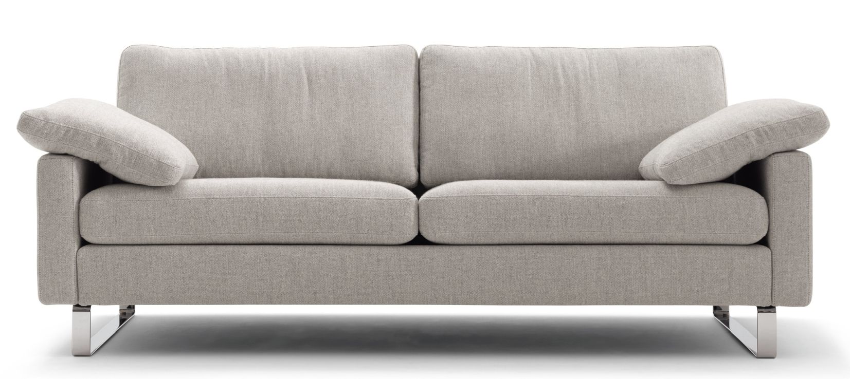 Conseta Sofa Konfiguration Cor, hellgraues 2-Sitzer Sofa mit Armlehnen und Metallfüßen.