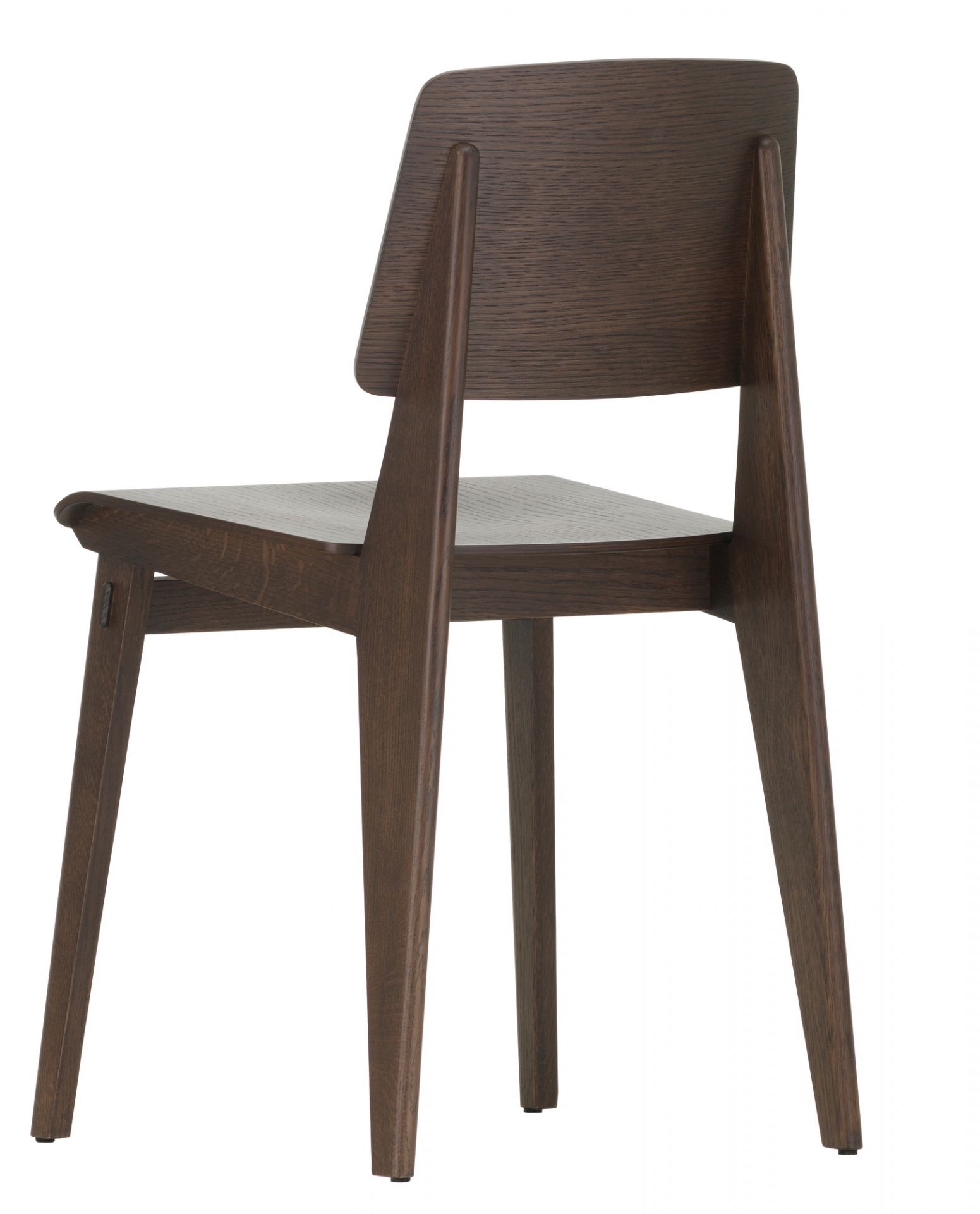 Rückansicht des Vitra Chaise Tout Bois Stuhls aus dunklem Holz, minimalistisches Design für Esszimmer und Wohnbereich.