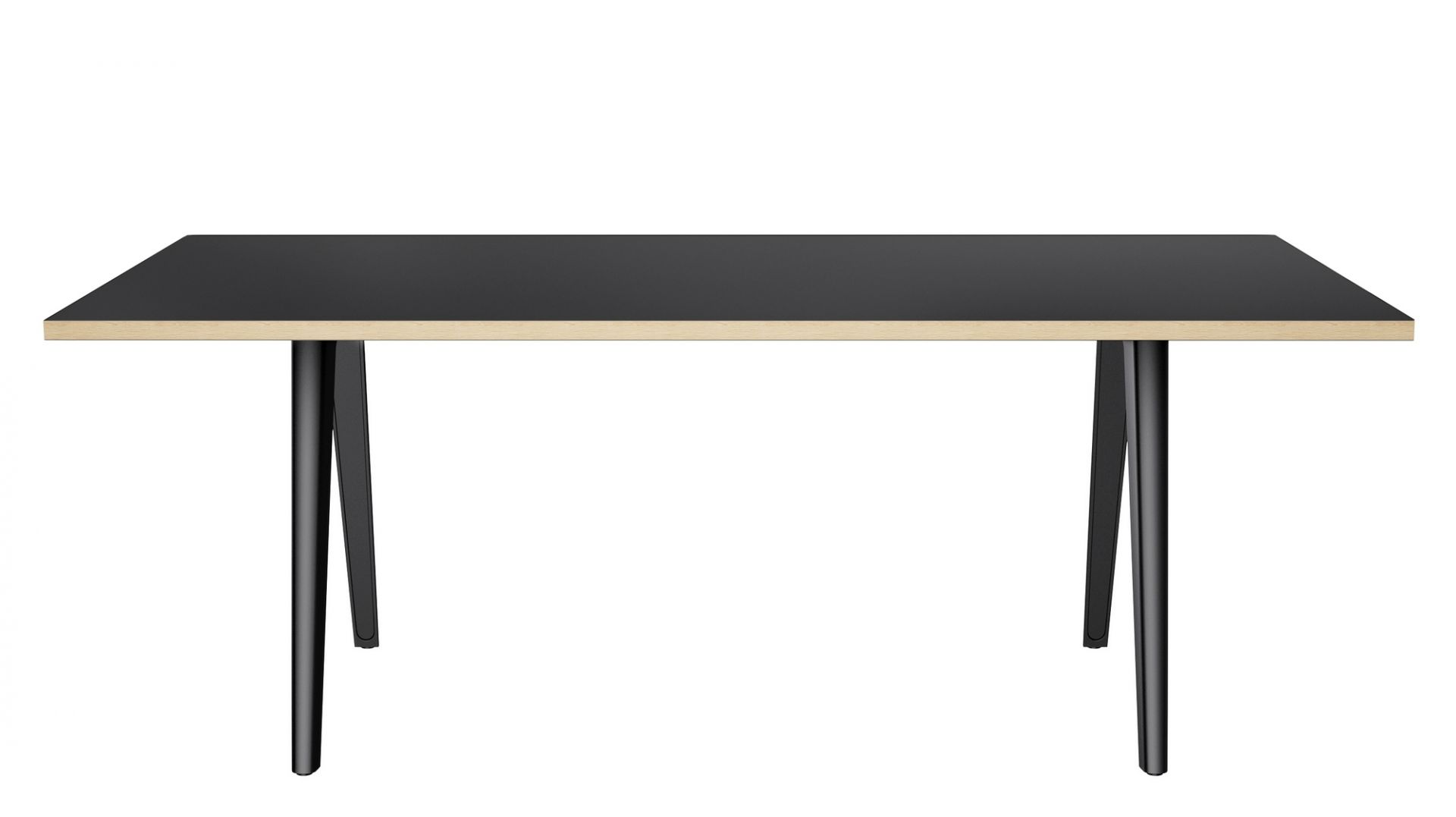 Schwarzer 1500 Tisch von Thonet mit Holzrand und schwarzen Beinen, freigestellt.