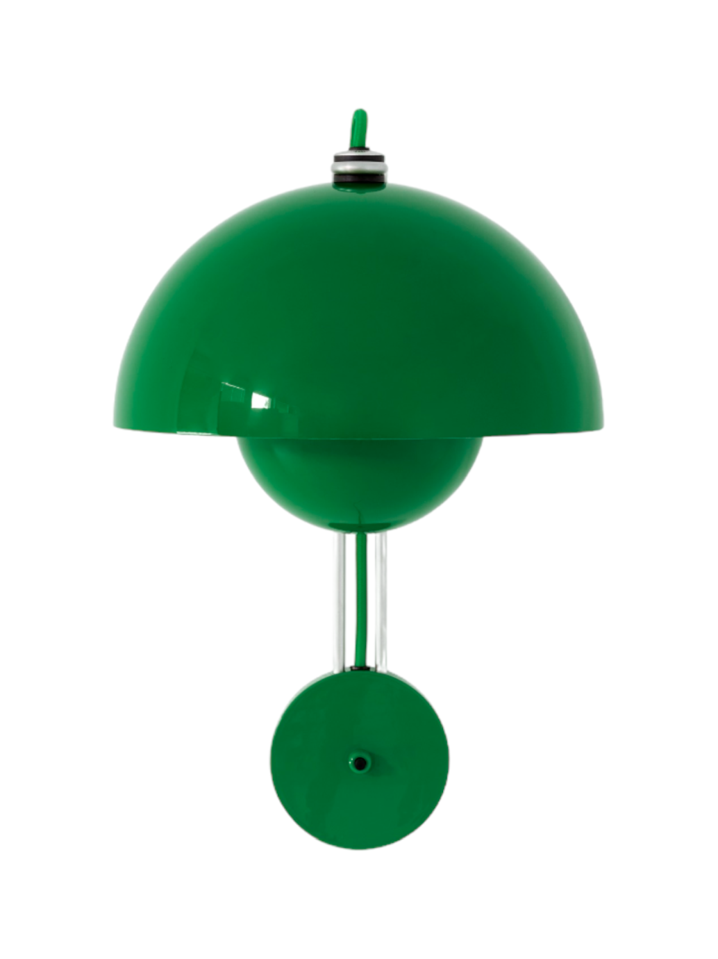Grüne Flowerpot VP8 Wandleuchte von AndTradition, modernes Design mit zwei Halbkugeln und Wandhalterung.