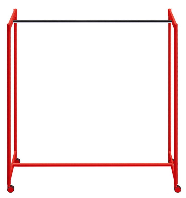 Roter Rexite Meeting Kleiderbügelständer mit Rollen und verchromter Kleiderstange für Büro und Konferenzraum.