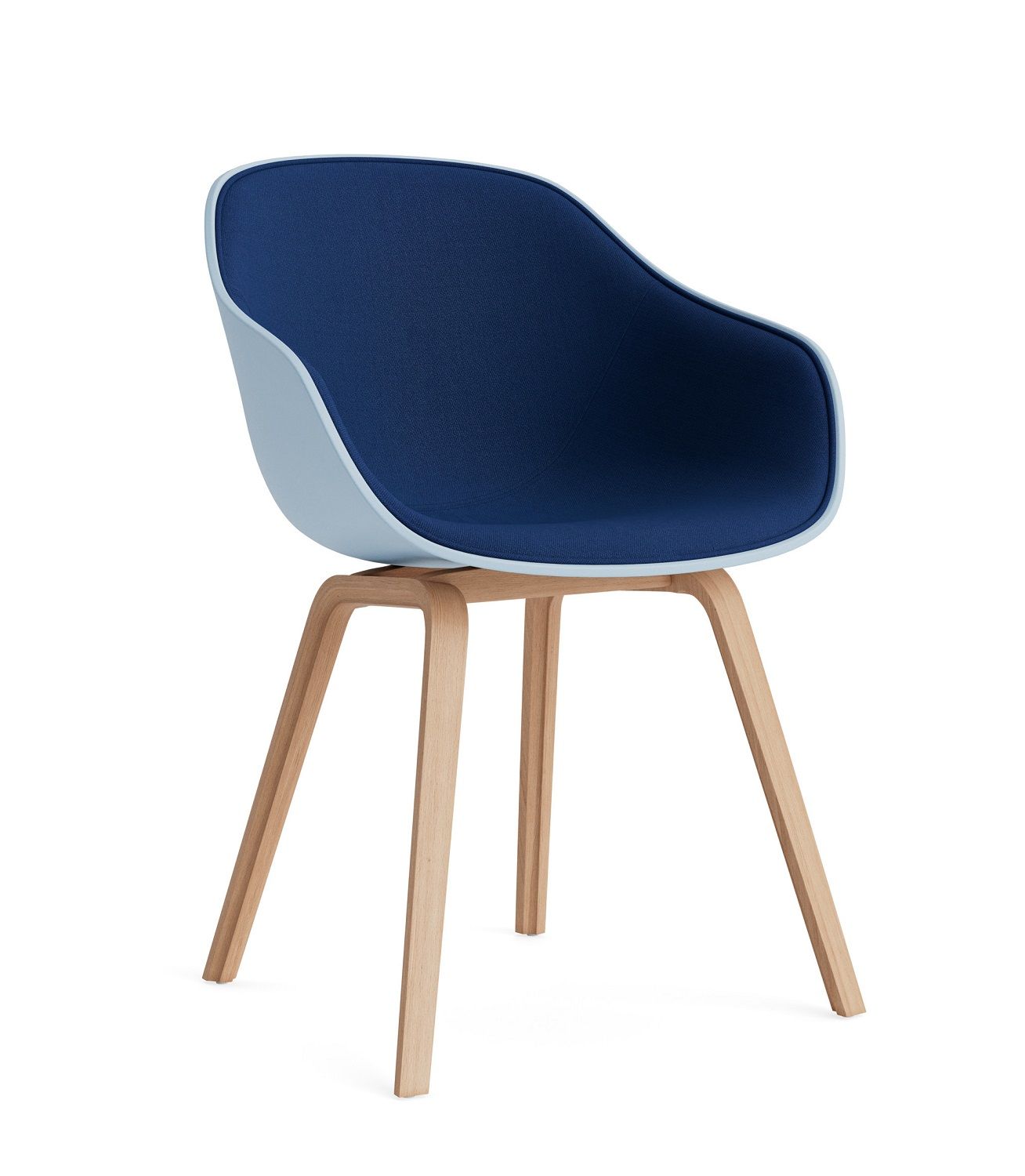 Blauer About a Chair AAC 222 Stuhl von Hay mit Holzbeinen. Designstuhl für Esszimmer.