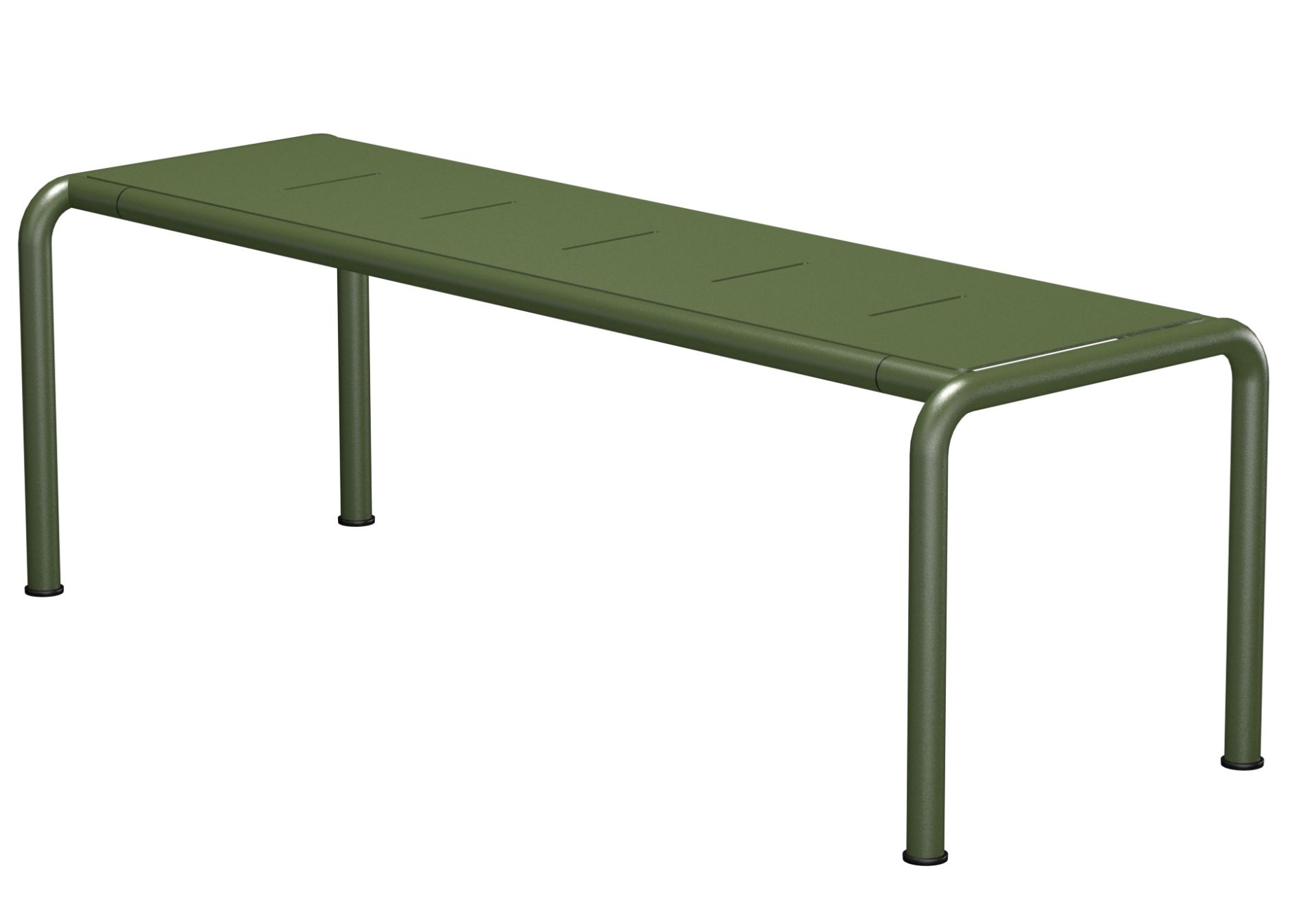 Avanti Bank von Houe, grüne Gartenbank für den Außenbereich, moderne Sitzbank aus Metall.