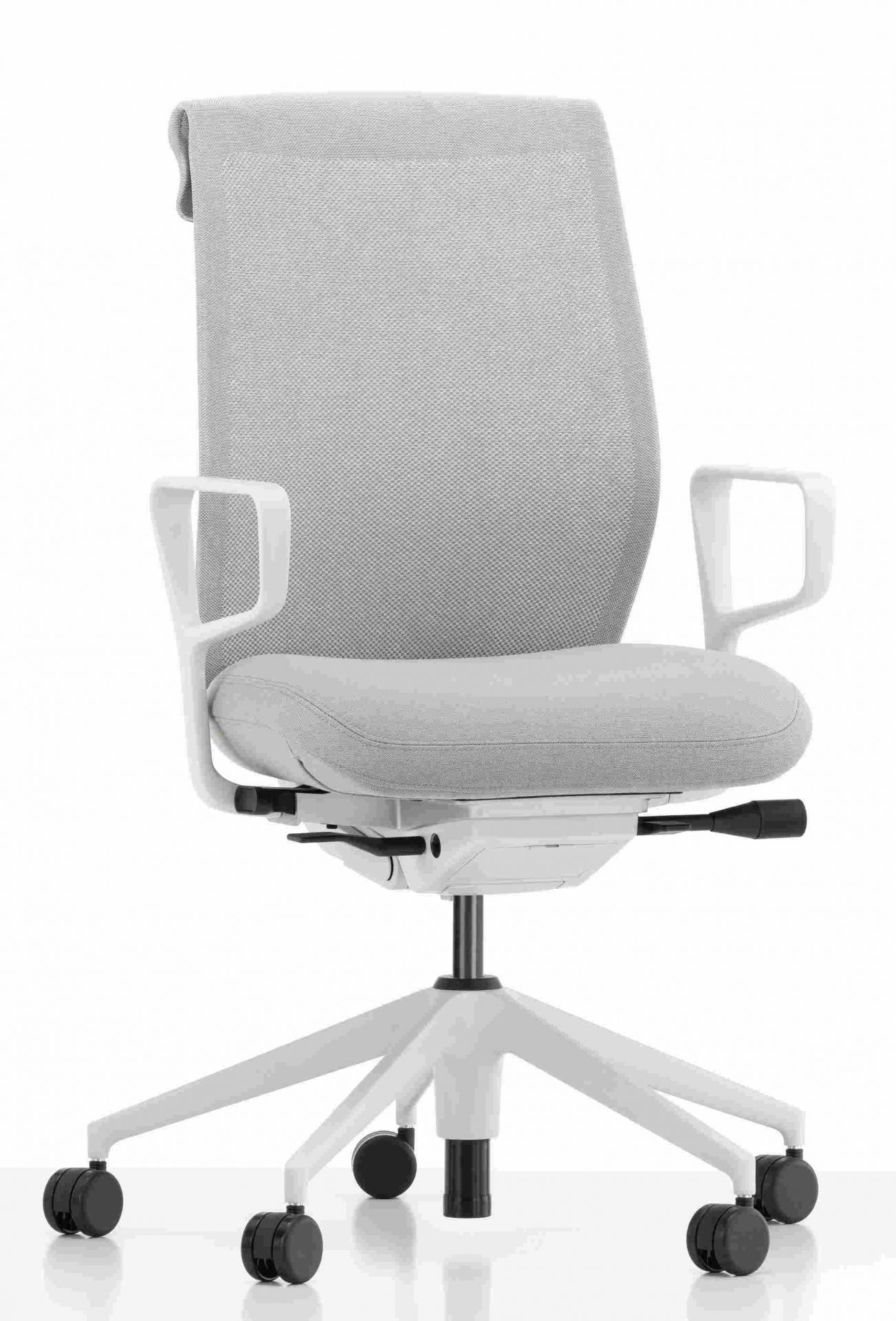 Vitra ID Cloud Bürostuhl in Grau mit weißem Gestell und Armlehnen, ergonomischer Drehstuhl.