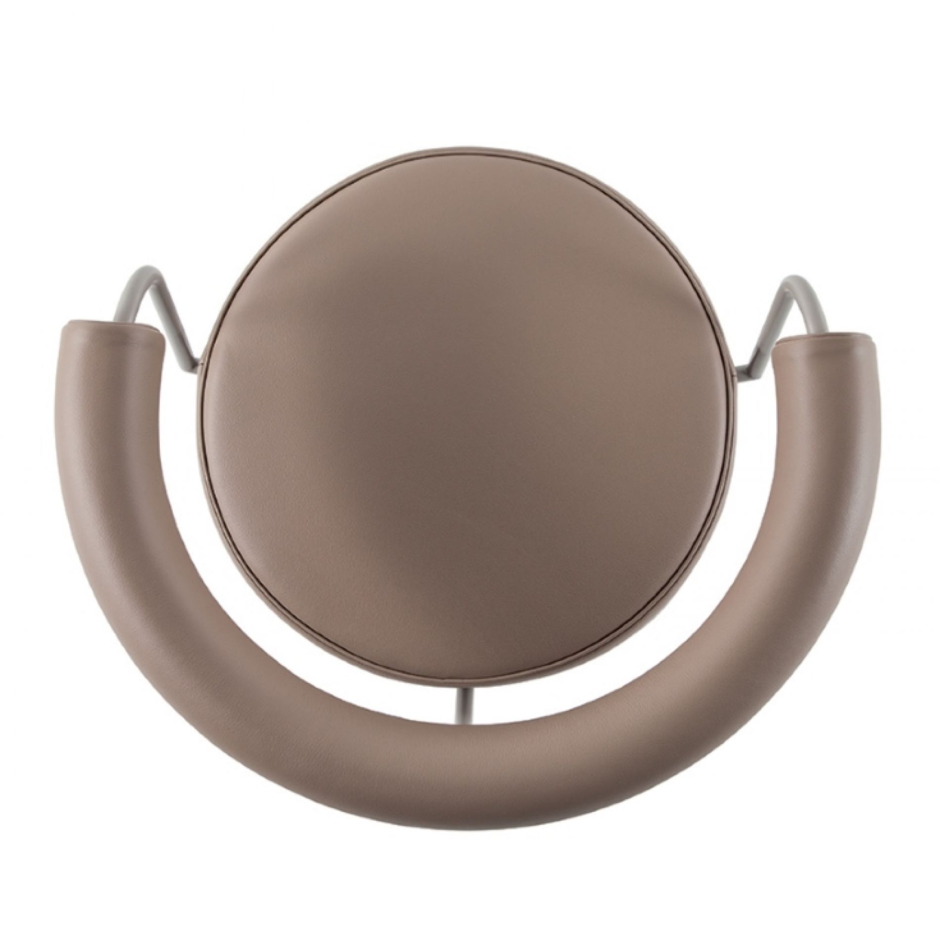 Draufsicht: Cassina 7 Fauteuil Tournant Drehsessel in Taupe mit runder Sitzfläche und Armlehnen.