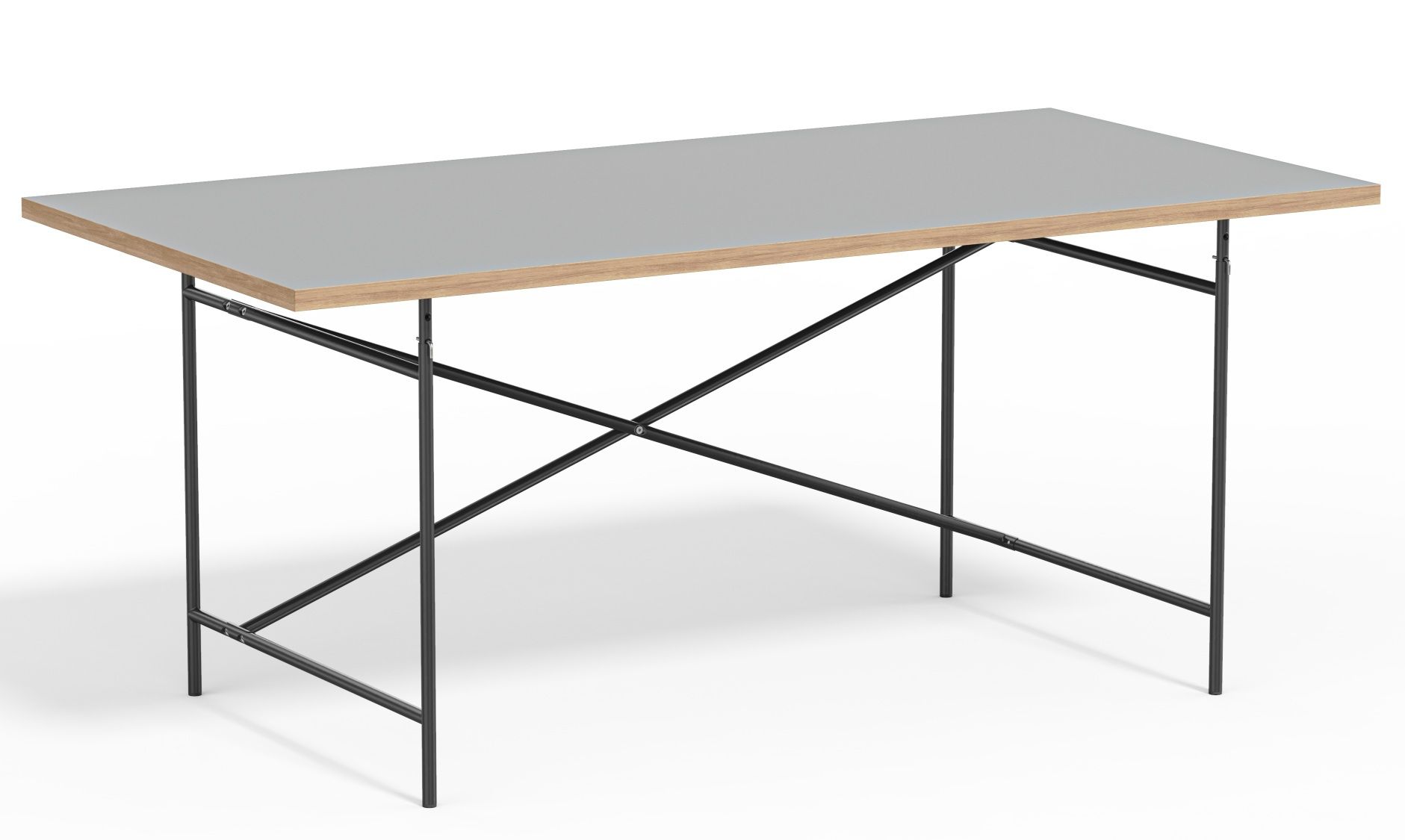 Eiermann Tisch mit grauem Linoleum und schwarzem Gestell, Designklassiker für Büro und Homeoffice.