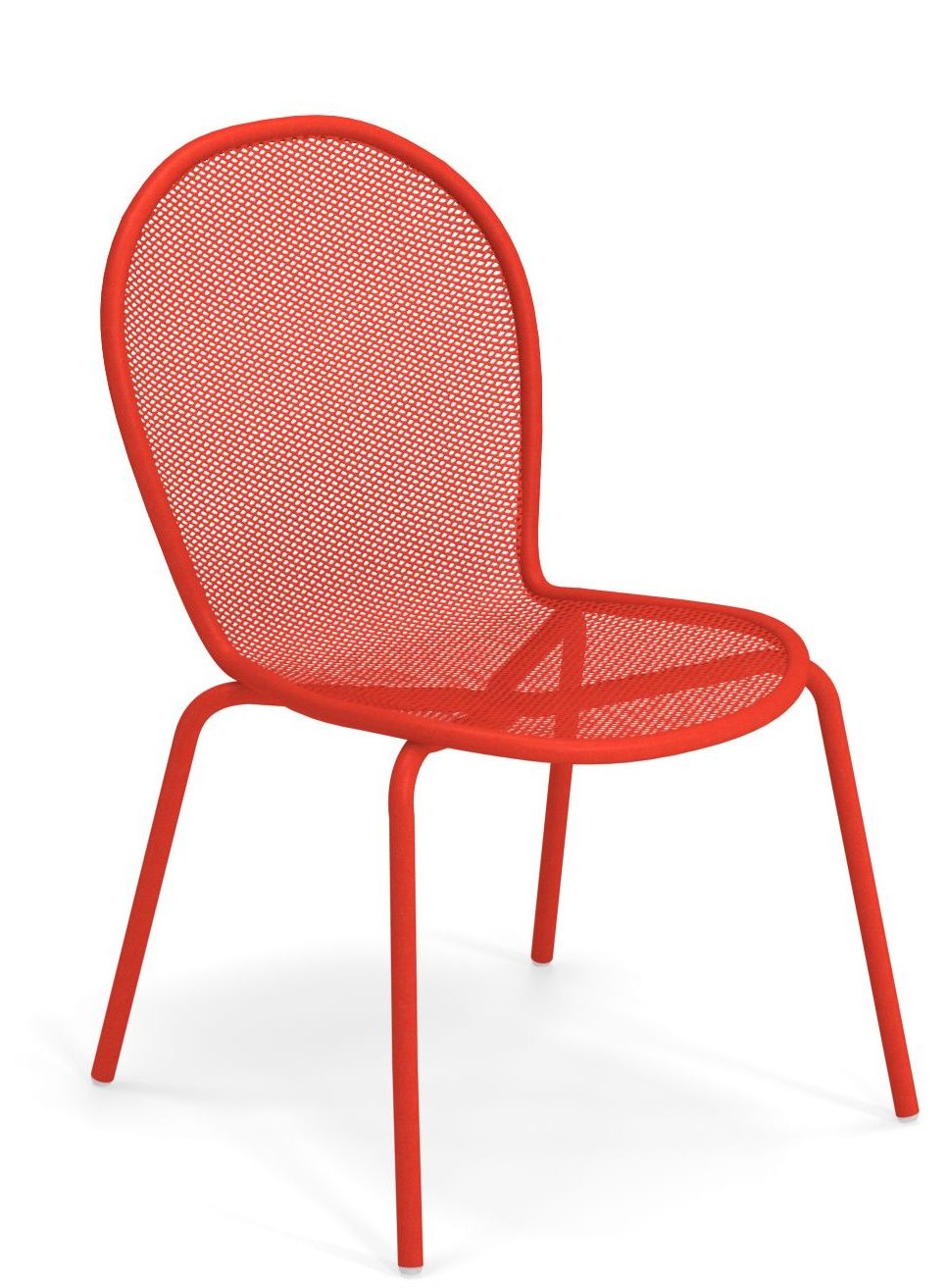 Roter Ronda Stuhl von Emu für den Außenbereich, Metallstuhl mit Netzstruktur, Gartenmöbel.