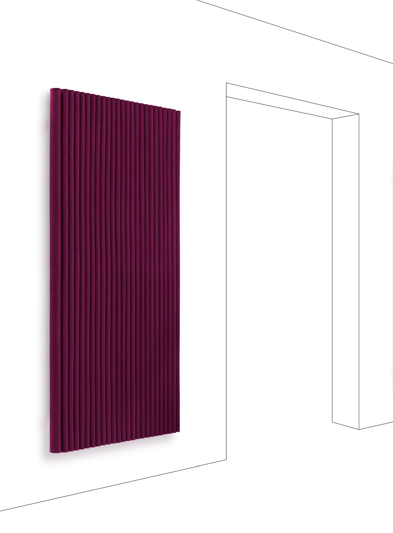 Welle Wandmodul im Hochformat, bordeauxrot, zur Schallabsorption und Wandgestaltung, inklusive vier Wandhalterungen.